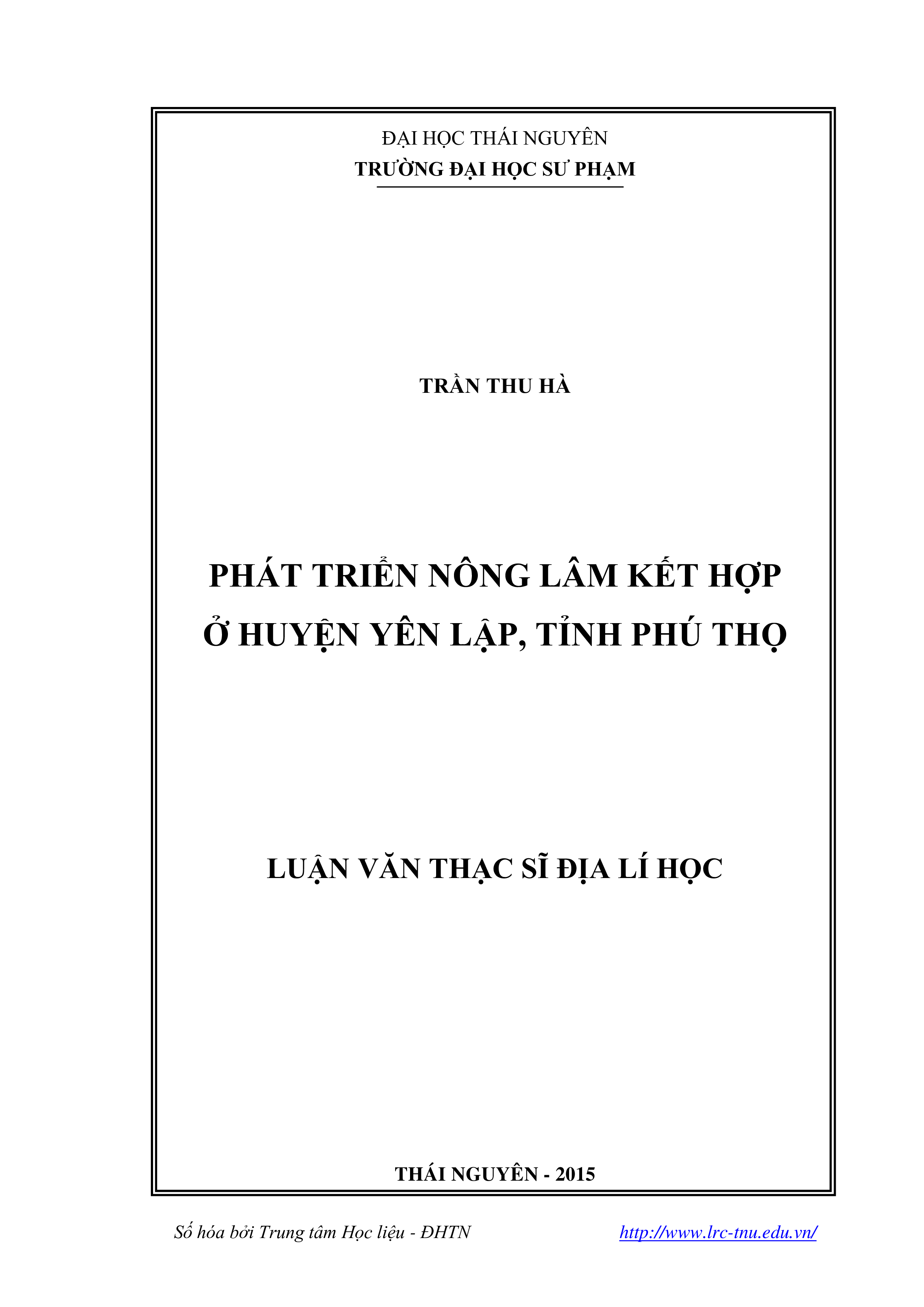 Phát triển nông lâm kết hợp ở huyện Yên Lập, tỉnh Phú Thọ