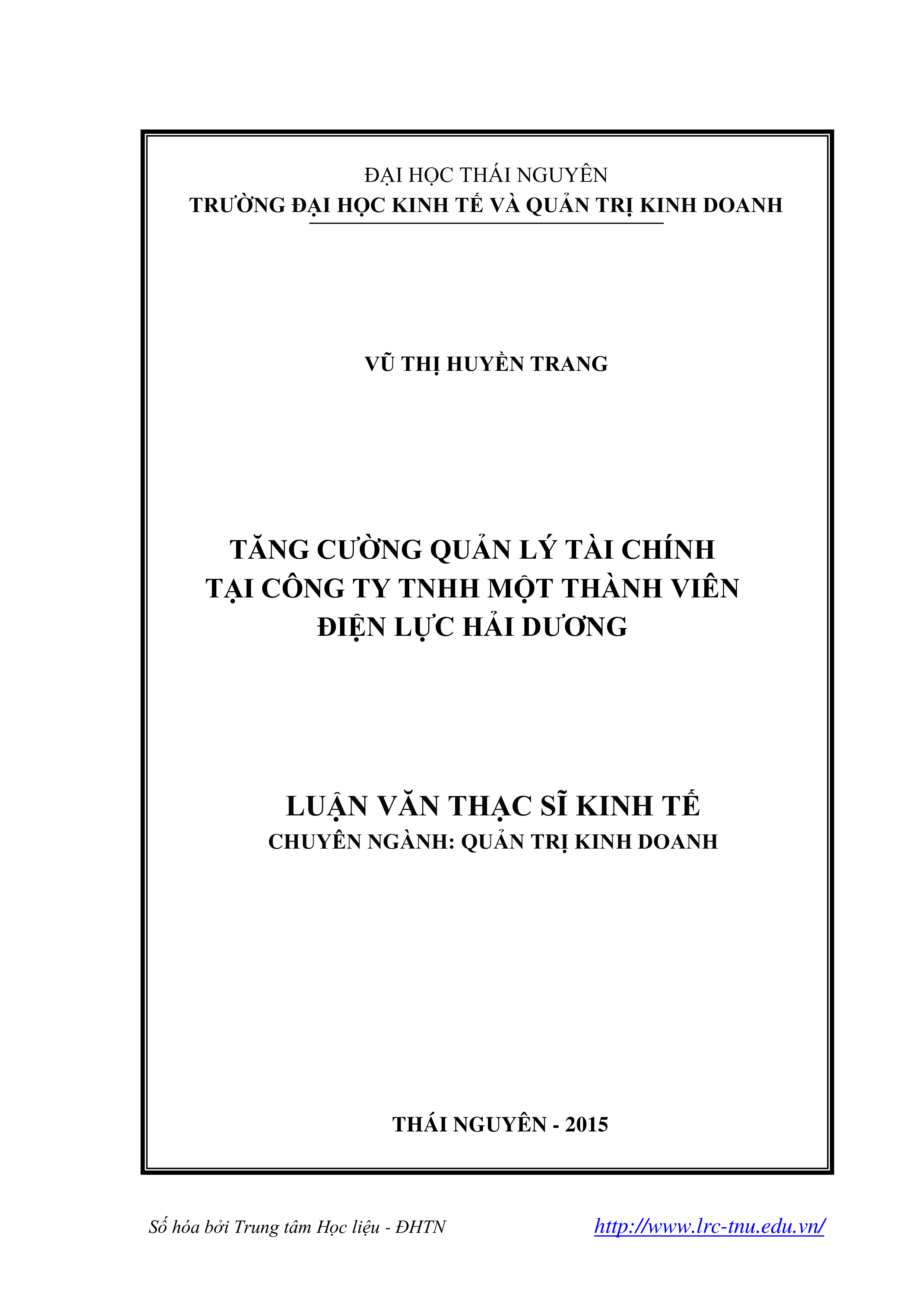 Tăng cường quản lý tài chính tại công ty TNHH một thành viên điện lực Hải Dương