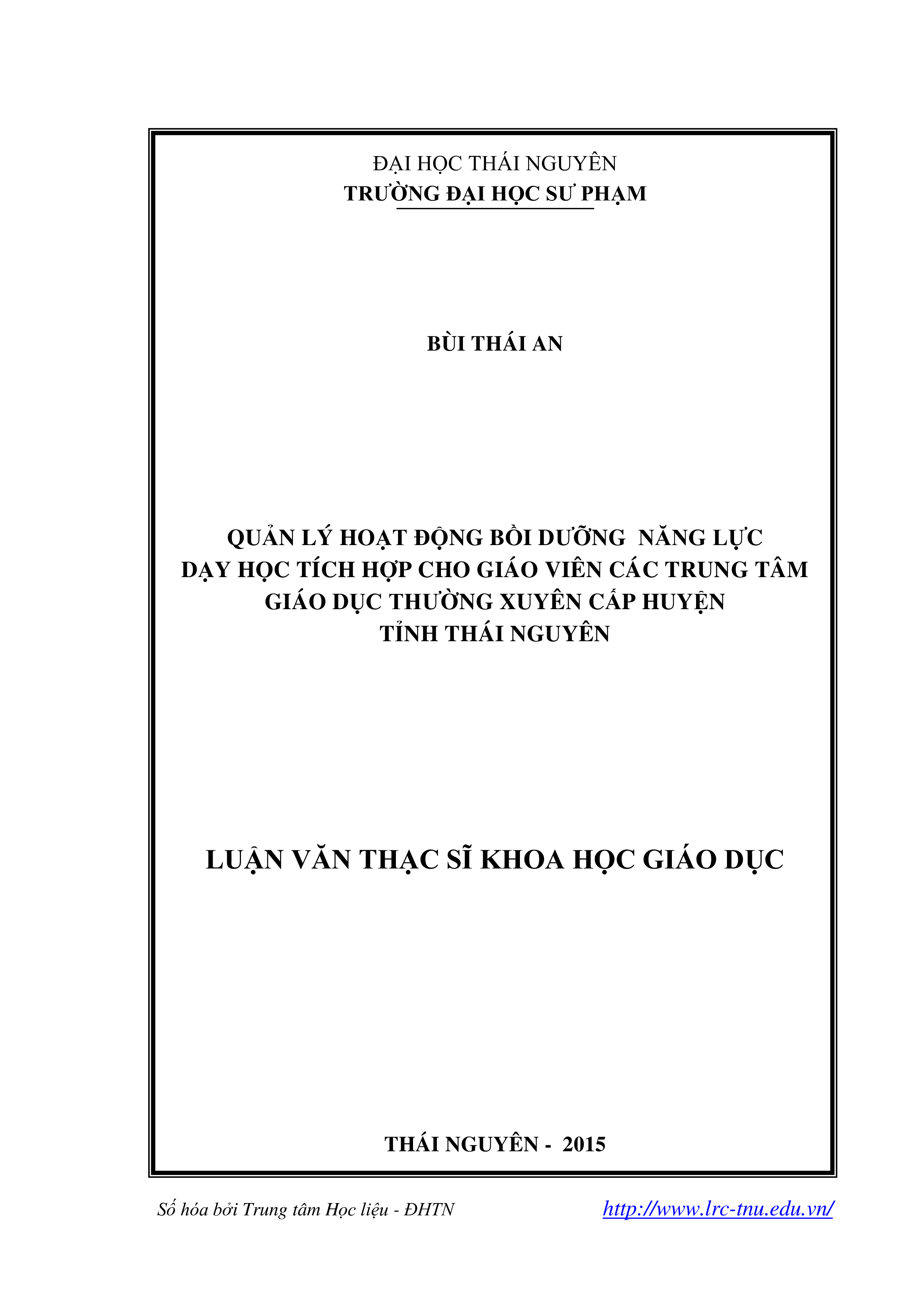 Quản lý hoạt động bồi dưỡng năng lực dạy học tích hợp cho giáo viên các trung tâm giáo dục thường xuyên cấp huyện tỉnh Thái Nguyên