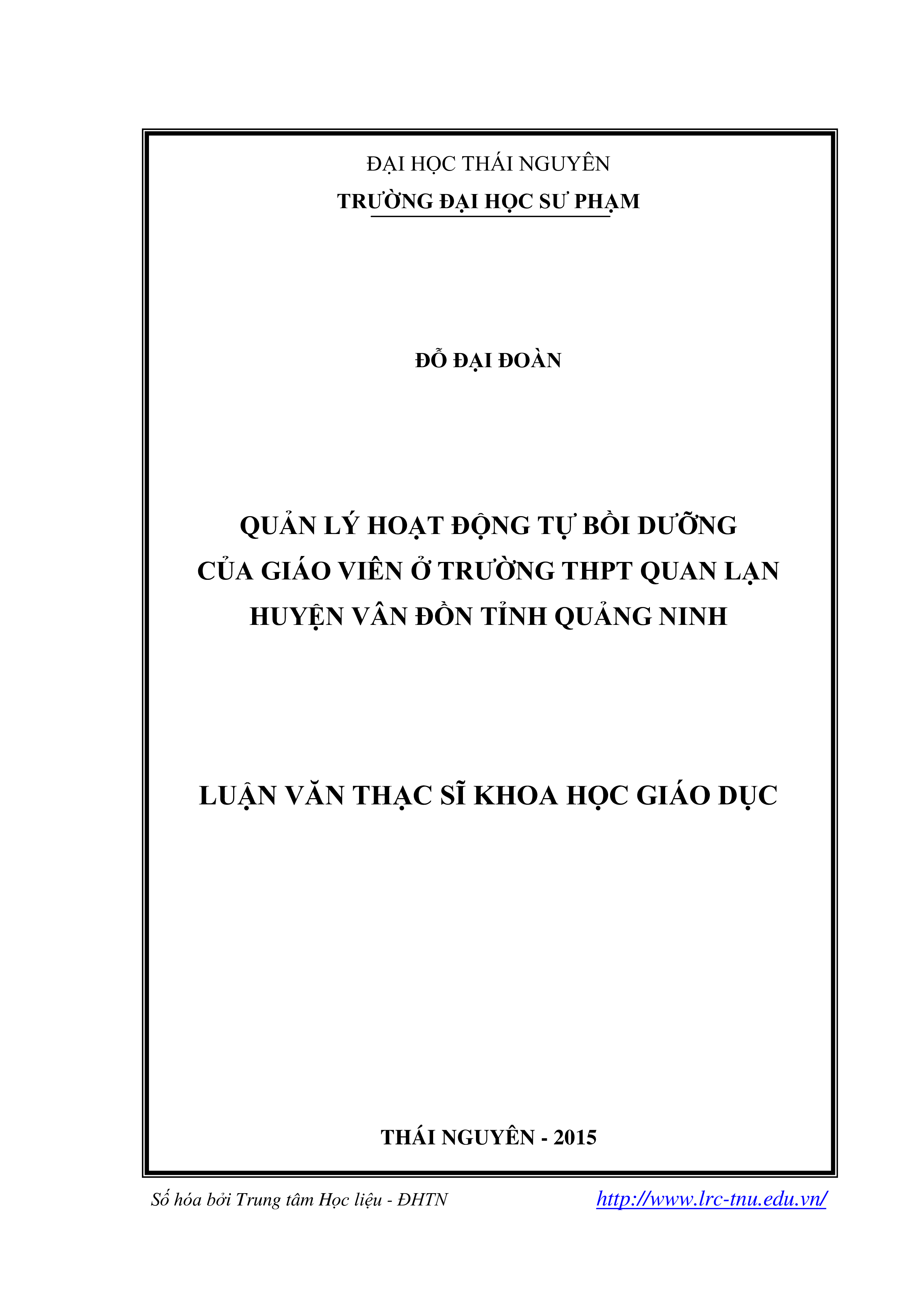 Quản lý hoạt động tự bồi dưỡng của giáo viên ở trường THPT Quan Lạn huyện Vân Đồn tỉnh Quảng Ninh