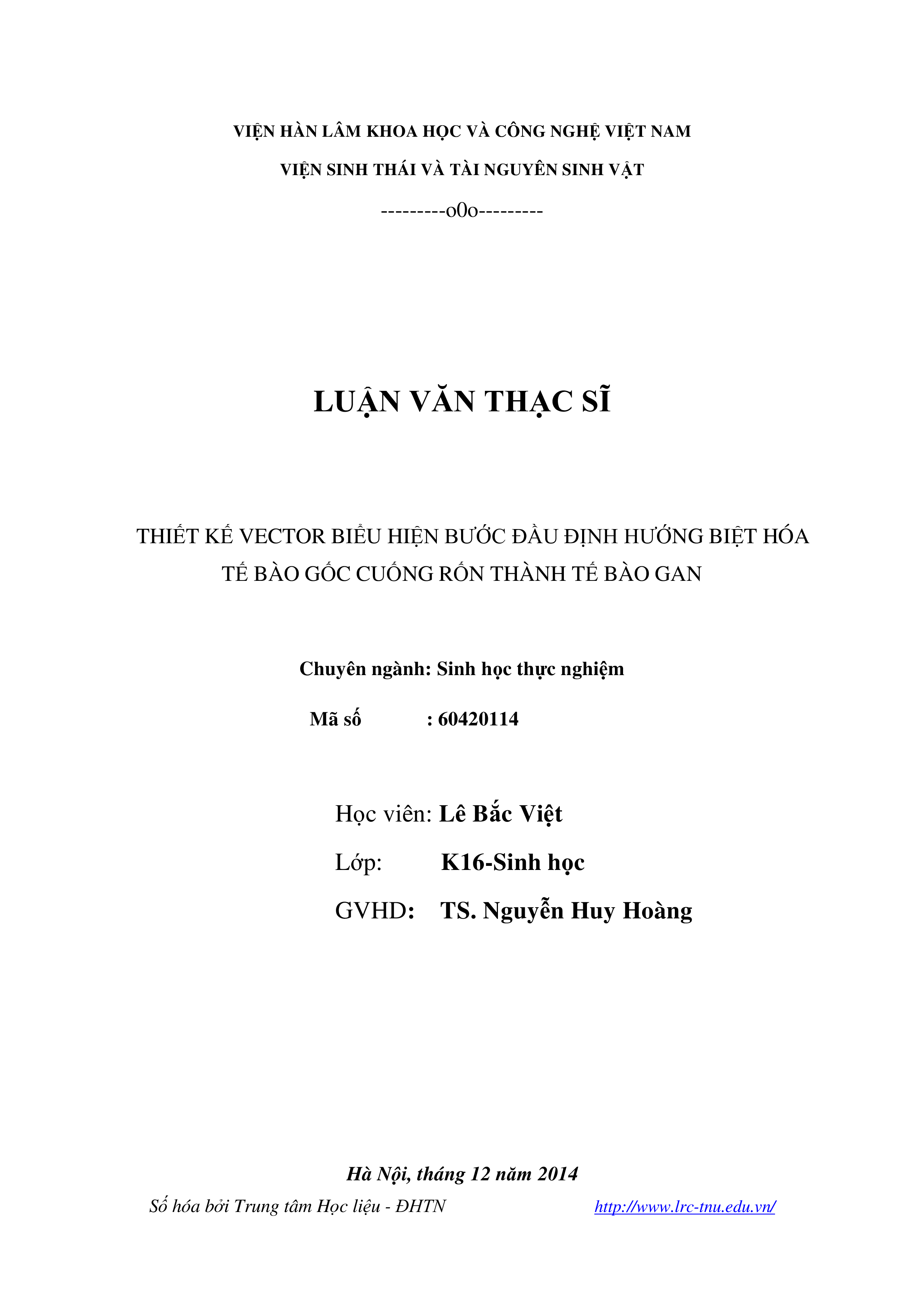 Thiết kế vector biểu hiện bước đầu định hướng biệt hóa tế bào gốc cuống rốn thành tế bào gan