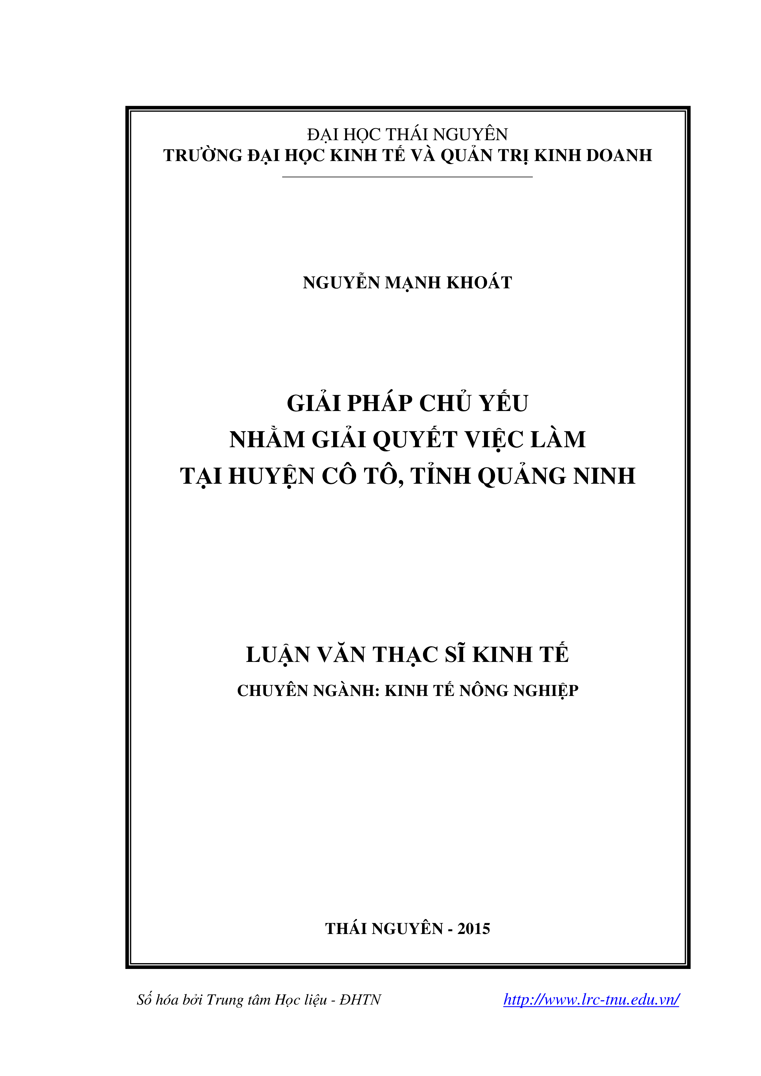 Giải pháp chủ yếu nhằm giải  quyết việc làm tại huyện Cô Tô, tỉnh Quảng Ninh