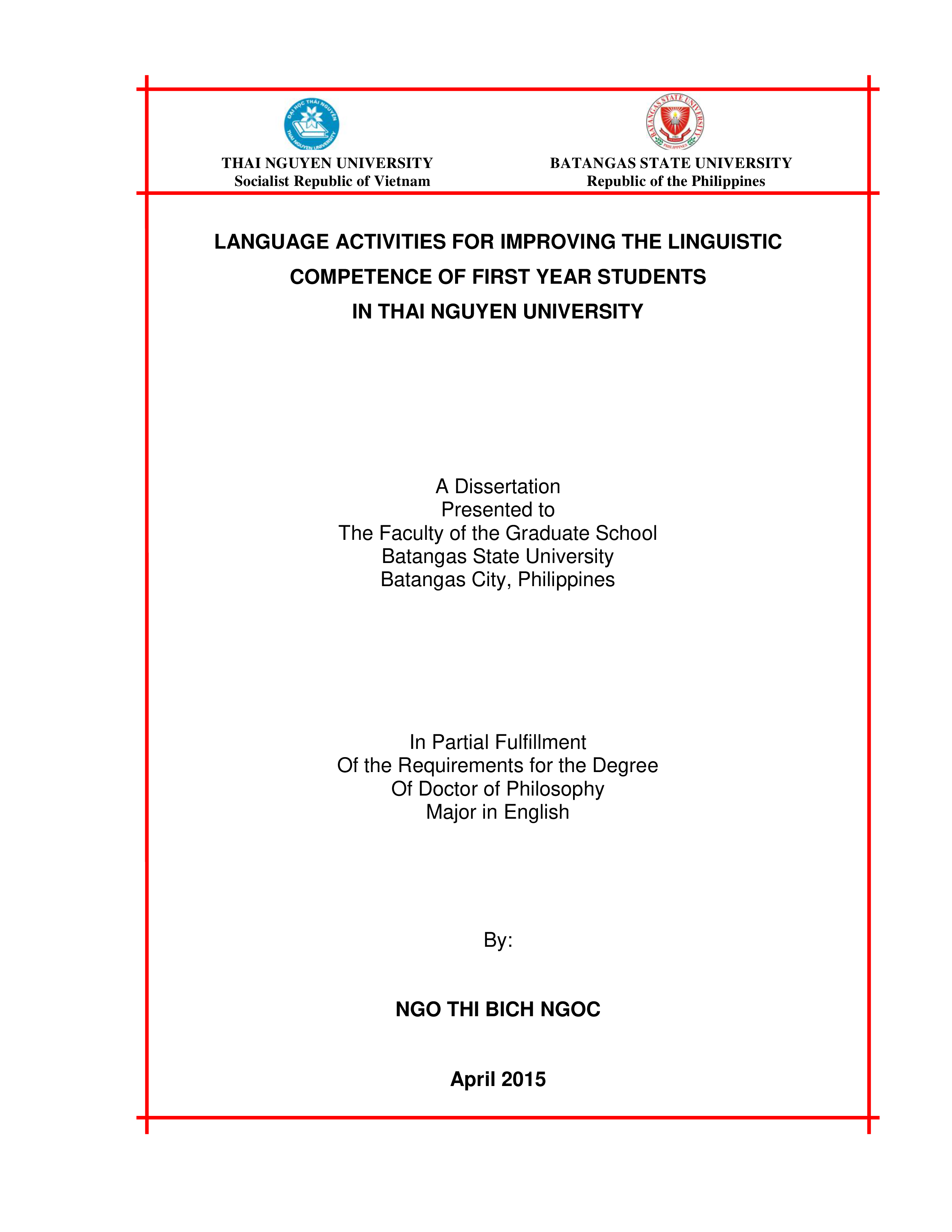 Language Activities for Improving Linguistic  Competence of the First Year Students in Thai  Nguyen University