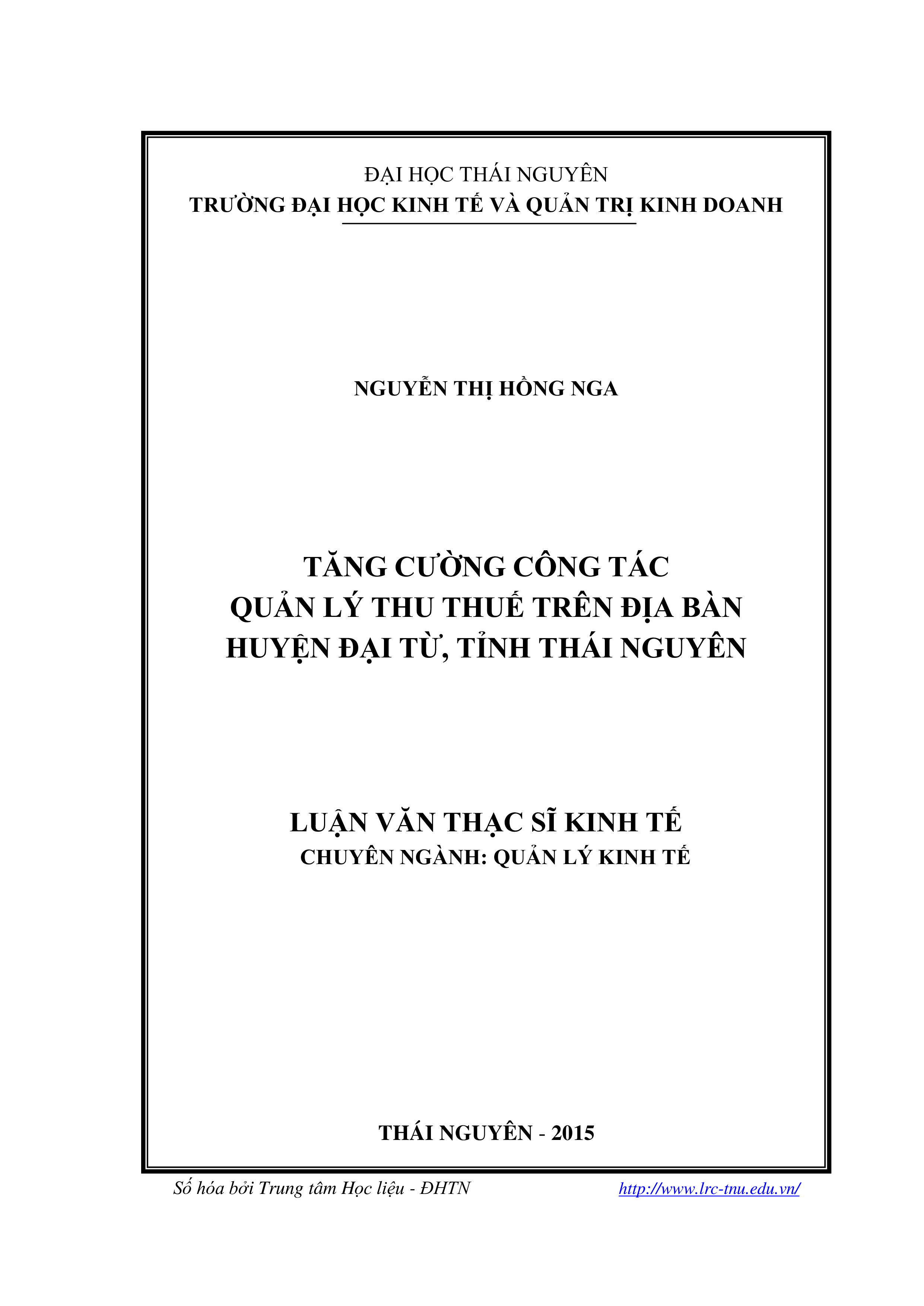 Tăng cường công tác quản lý thu thuế trên địa bàn huyện Đại Từ, tỉnh Thái Nguyên