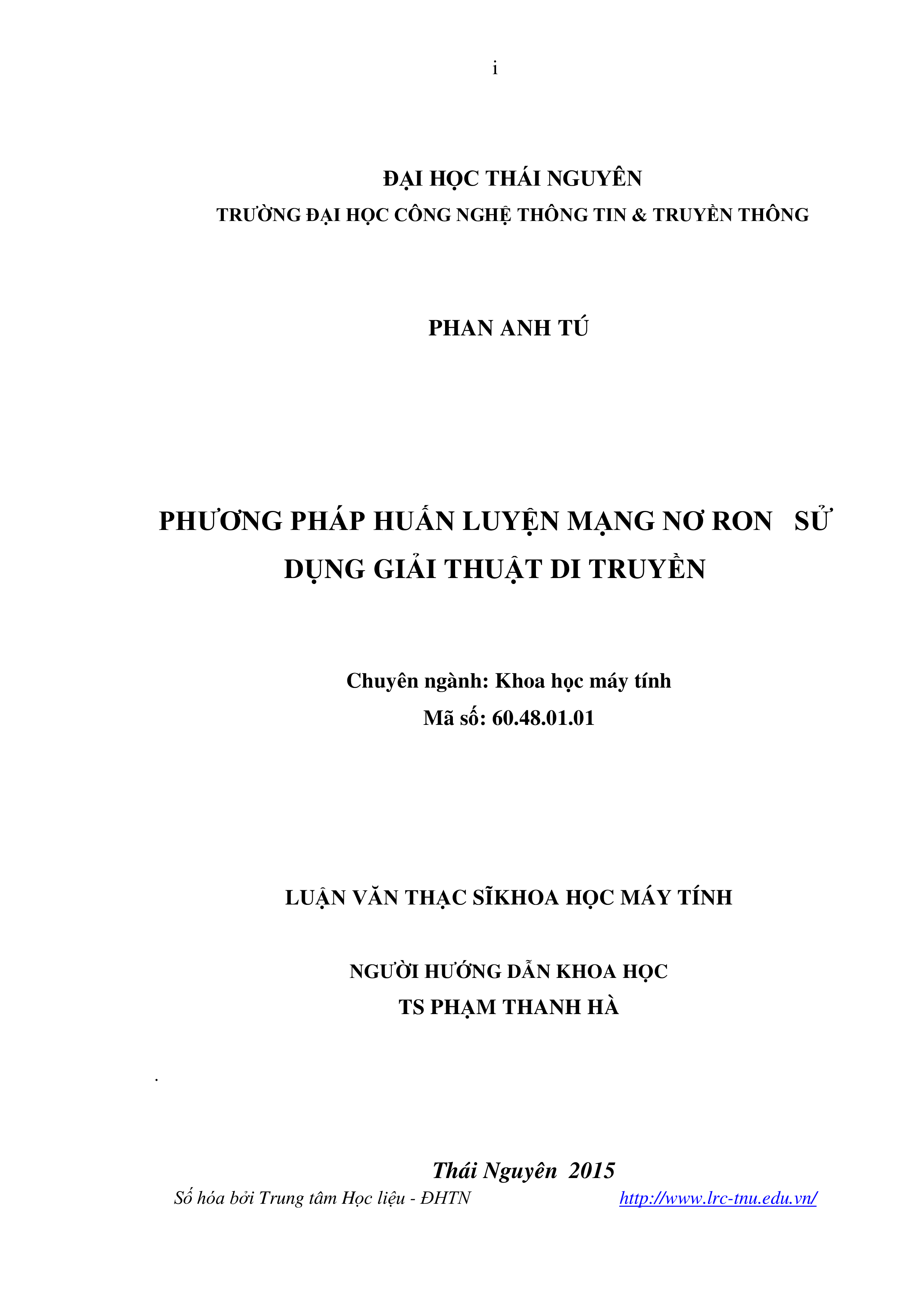 Phương pháp huấn luyện mạng nơ ron sử dụng giải thuật di truyền