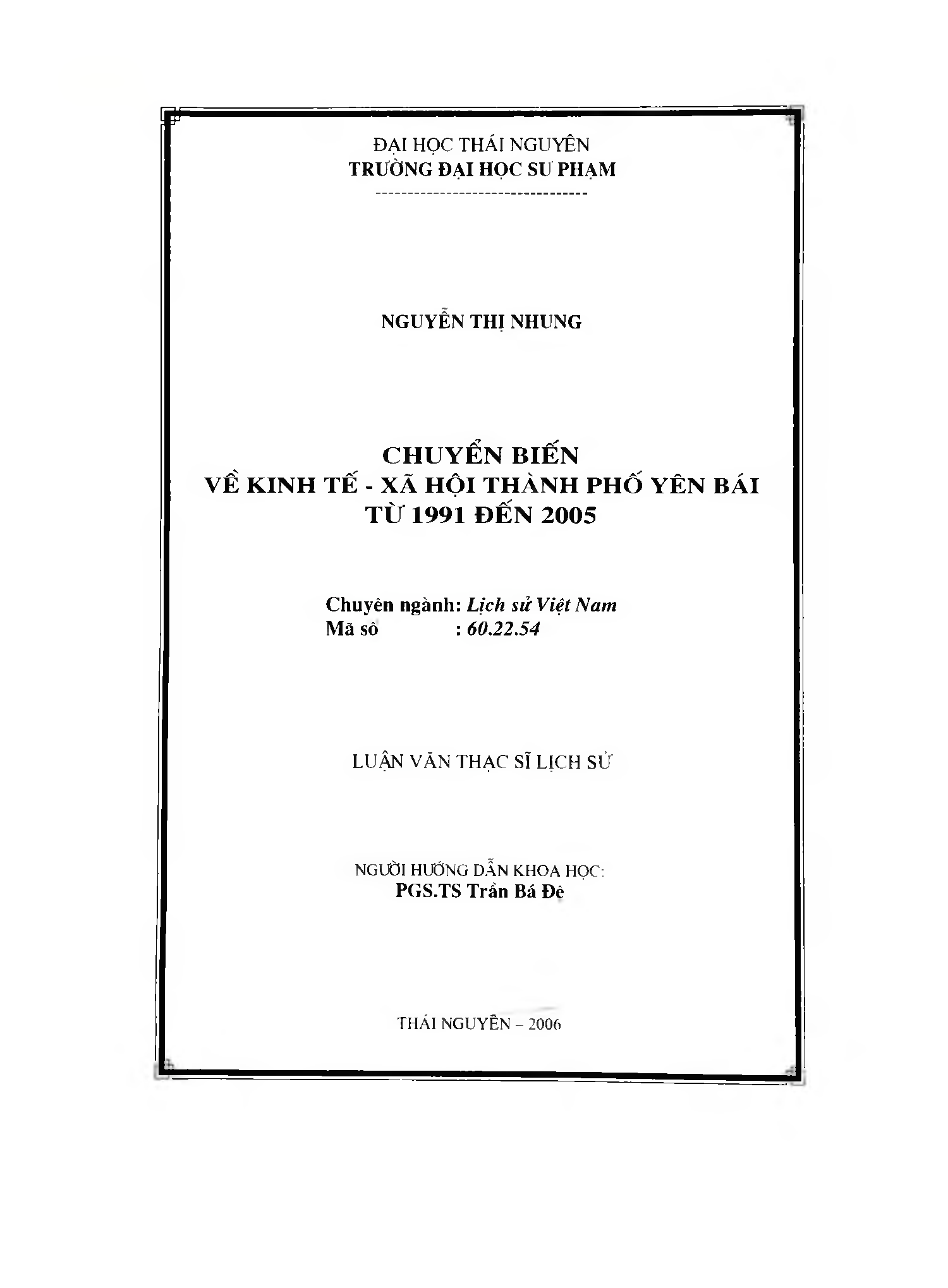 Chuyển biến về kinh tế  - xã hội thành phố Yên Bái từ 1991 đến 2005