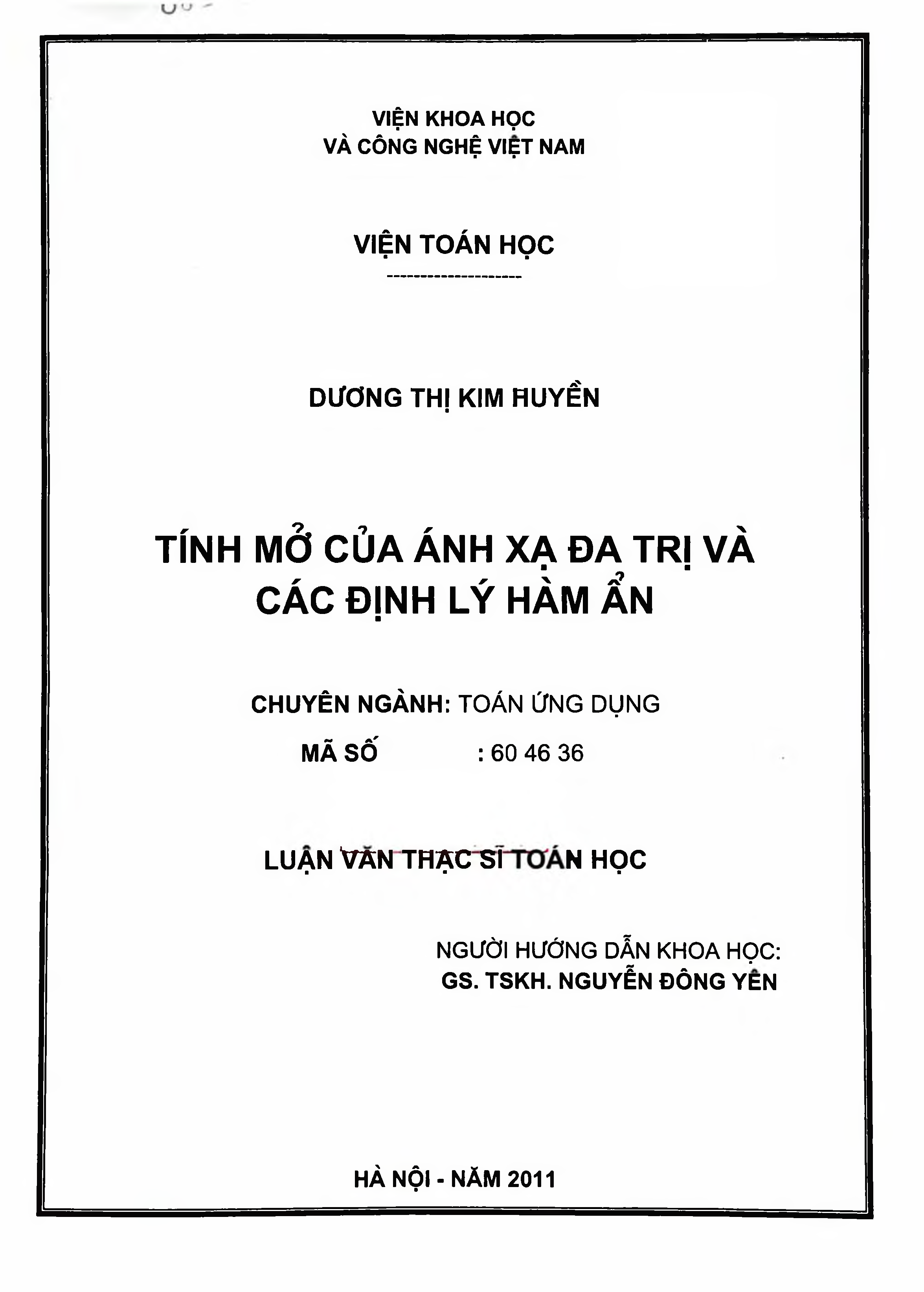 Tính mở của ánh xạ đa trị và các định lý hàm ẩn