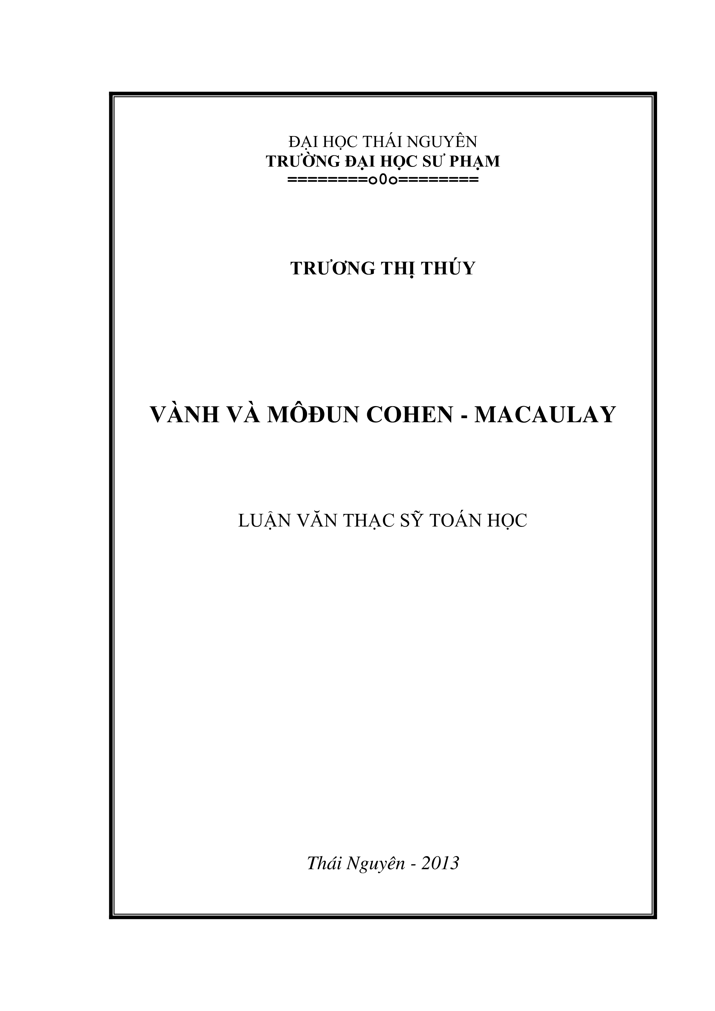 Vành và môđun Cohen - Macaulay