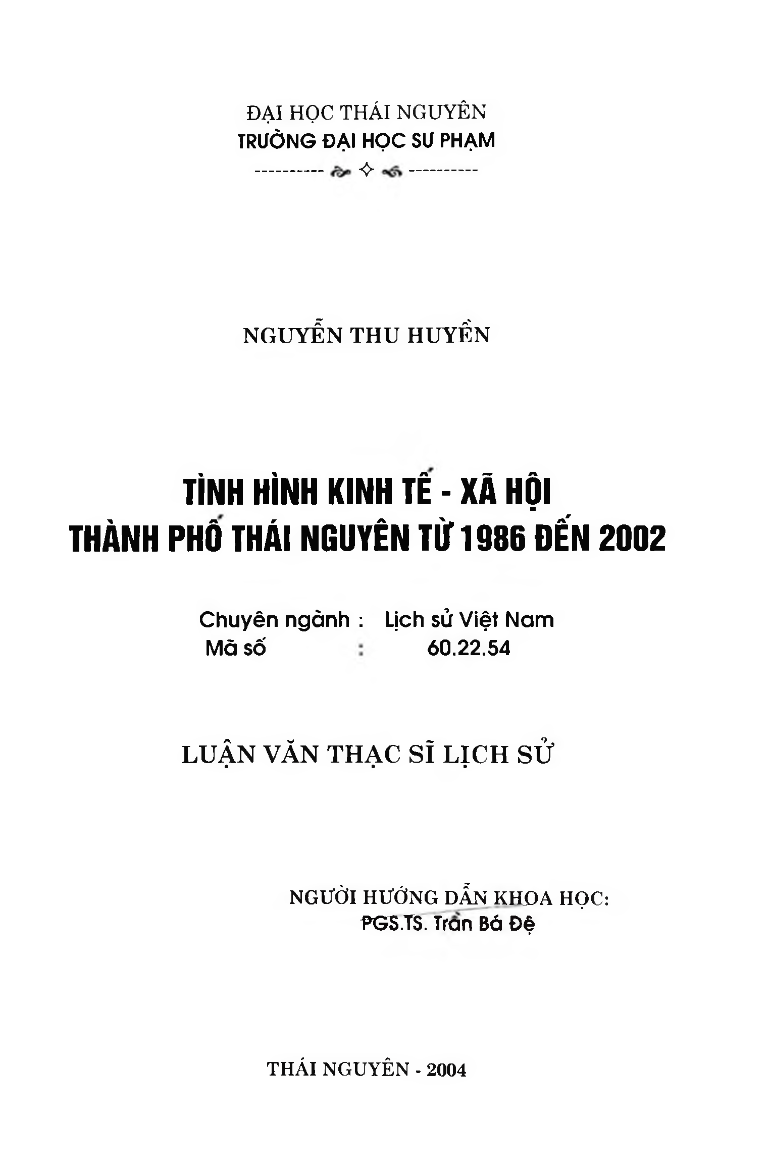 Tình hình kinh tế - xã hội thành phố Thái Nguyên từ 1986 đến 2002