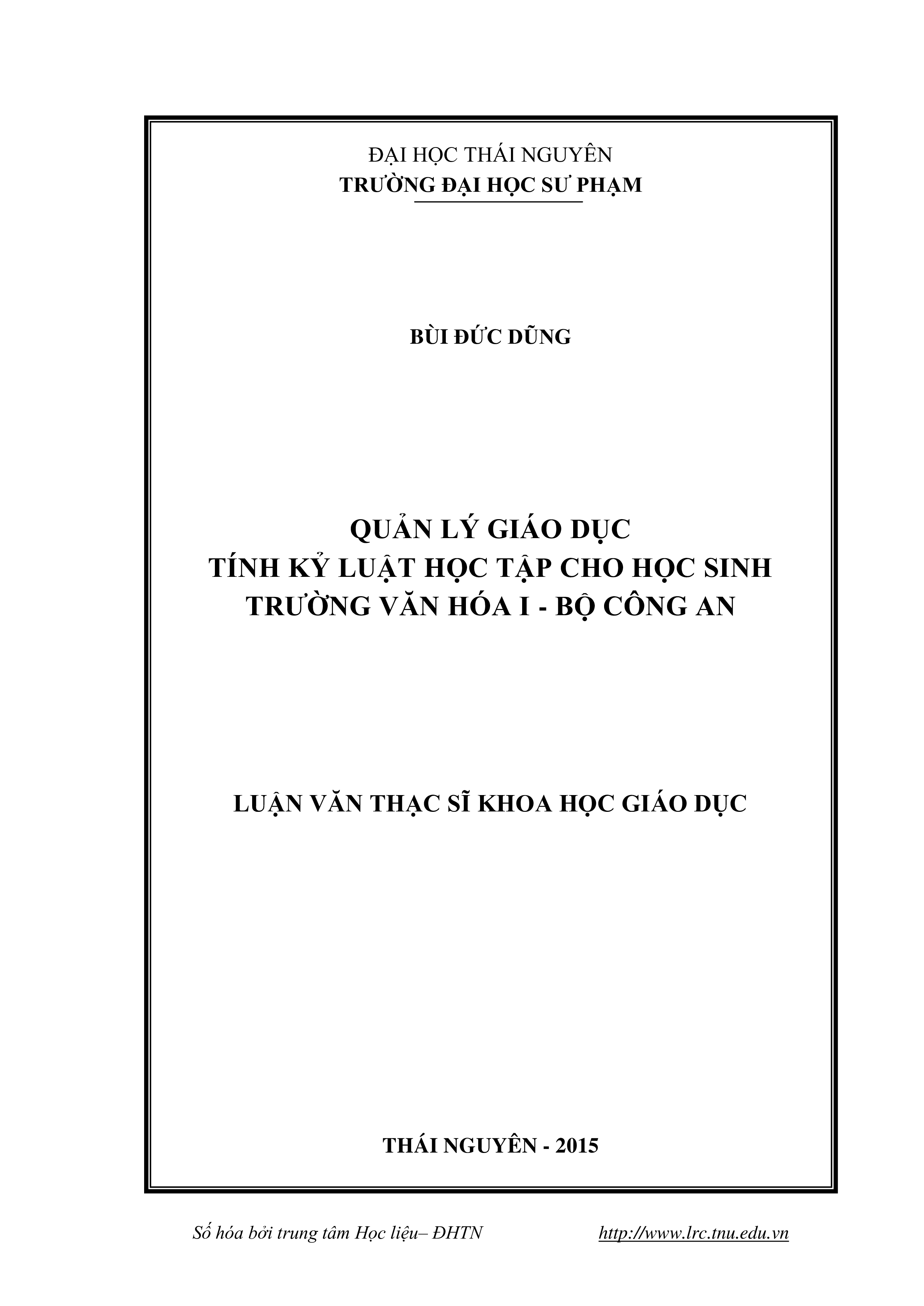 Quản lý giáo dục tính kỷ luật học tập cho học sinh trường văn hóa I - Bộ công an