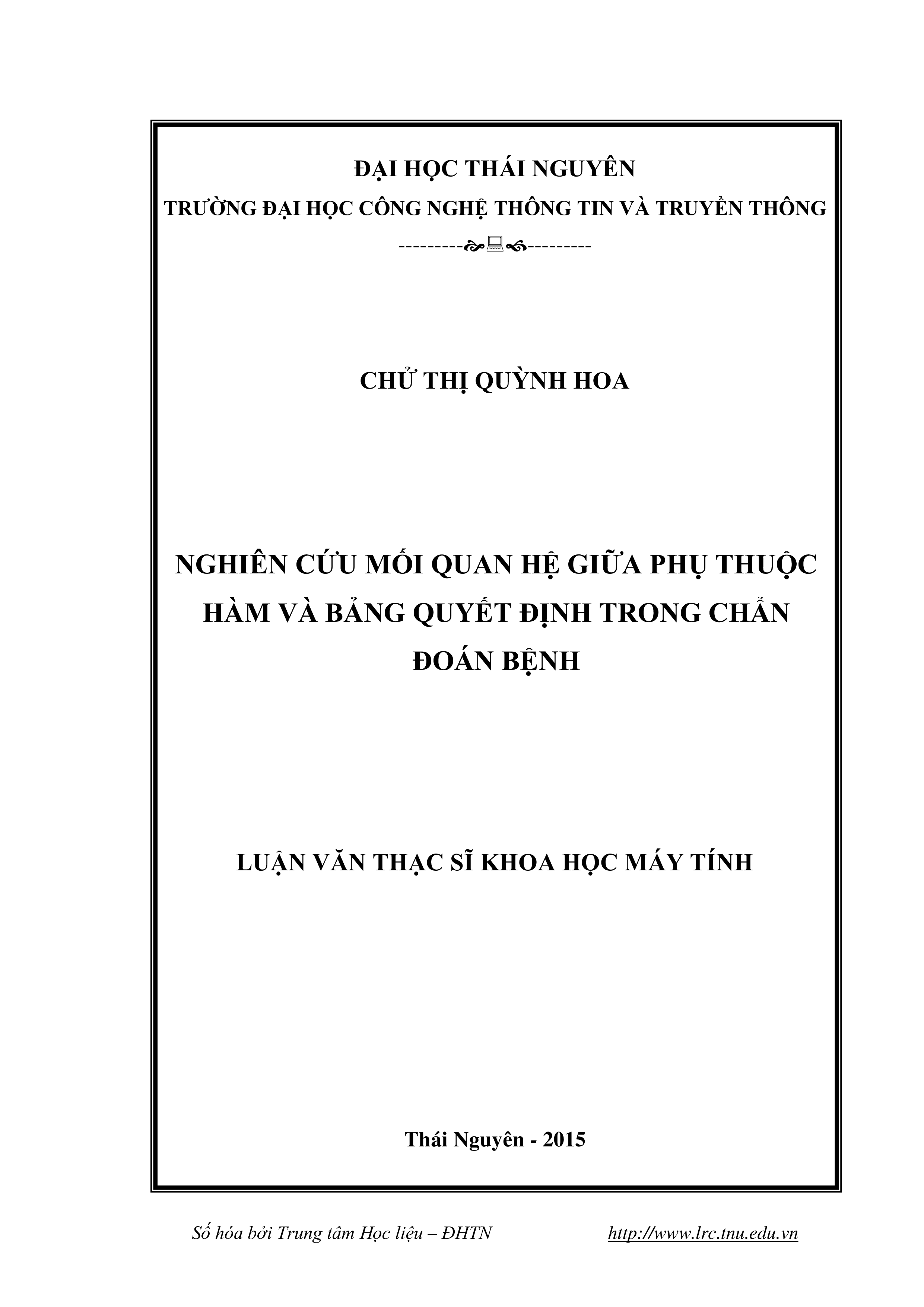 Nghiên cứu mỗi quan hệ giữa phụ thuộc hàm và bảng quyết định trong chẩn đoán bệnh