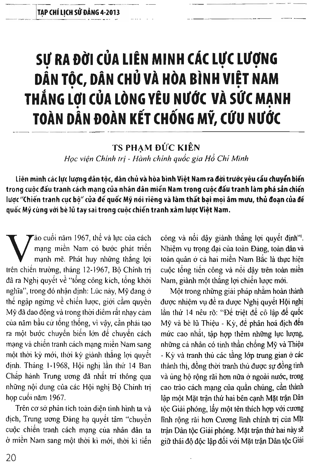 Sự ra đời của liên minh các lực lượng dân tộc, dân chủ và hòa bình Việt Nam thắng lợi của lòng yêu nước và sức mạnh toàn dân đoàn kết chống Mỹ cứu nước