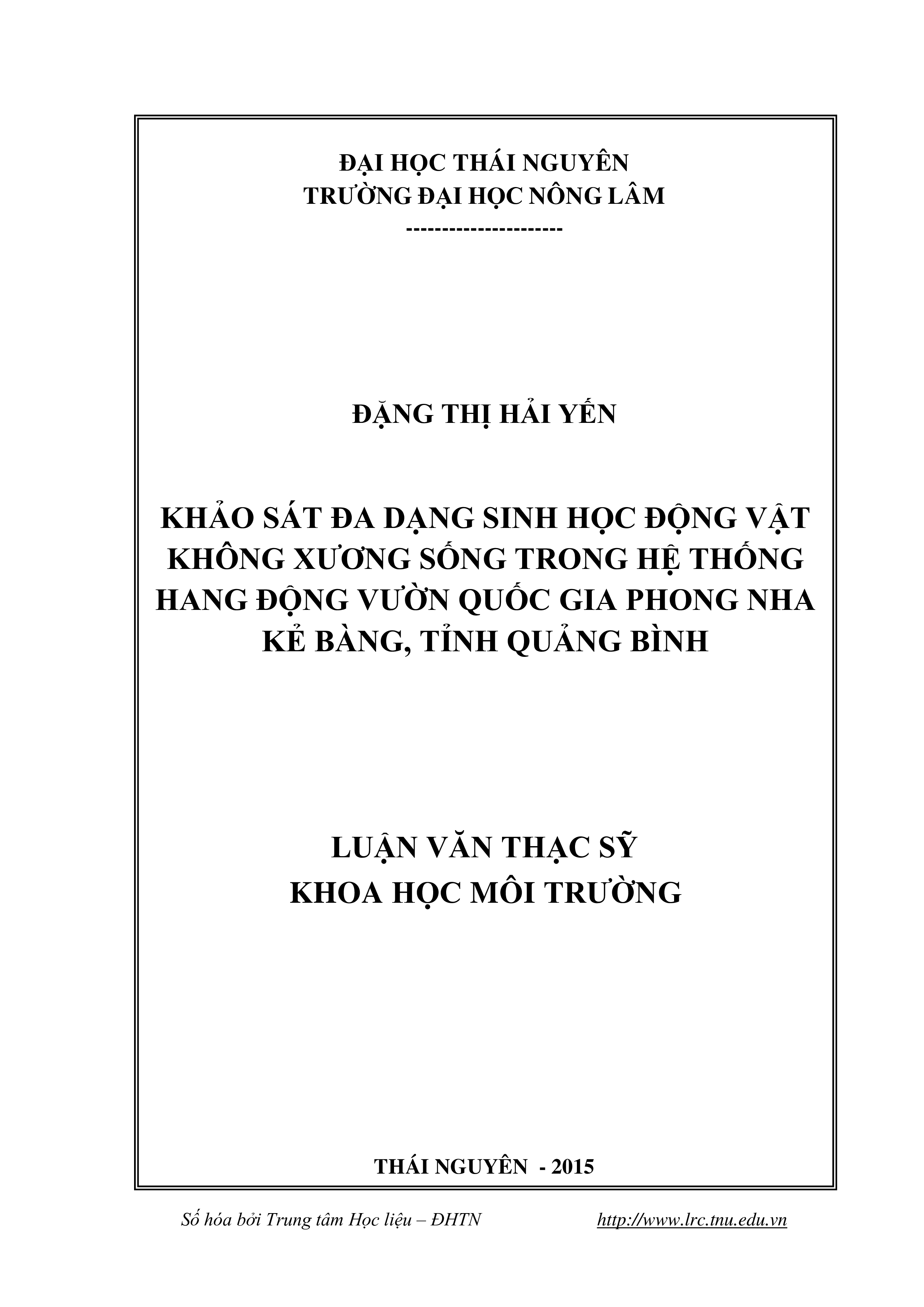 Khảo sát đa dạng sinh học động vật không xương sống trong hệ thống hang động Vườn quốc gia Phong Nha-Kẻ Bàng, tỉnh Quảng Bình