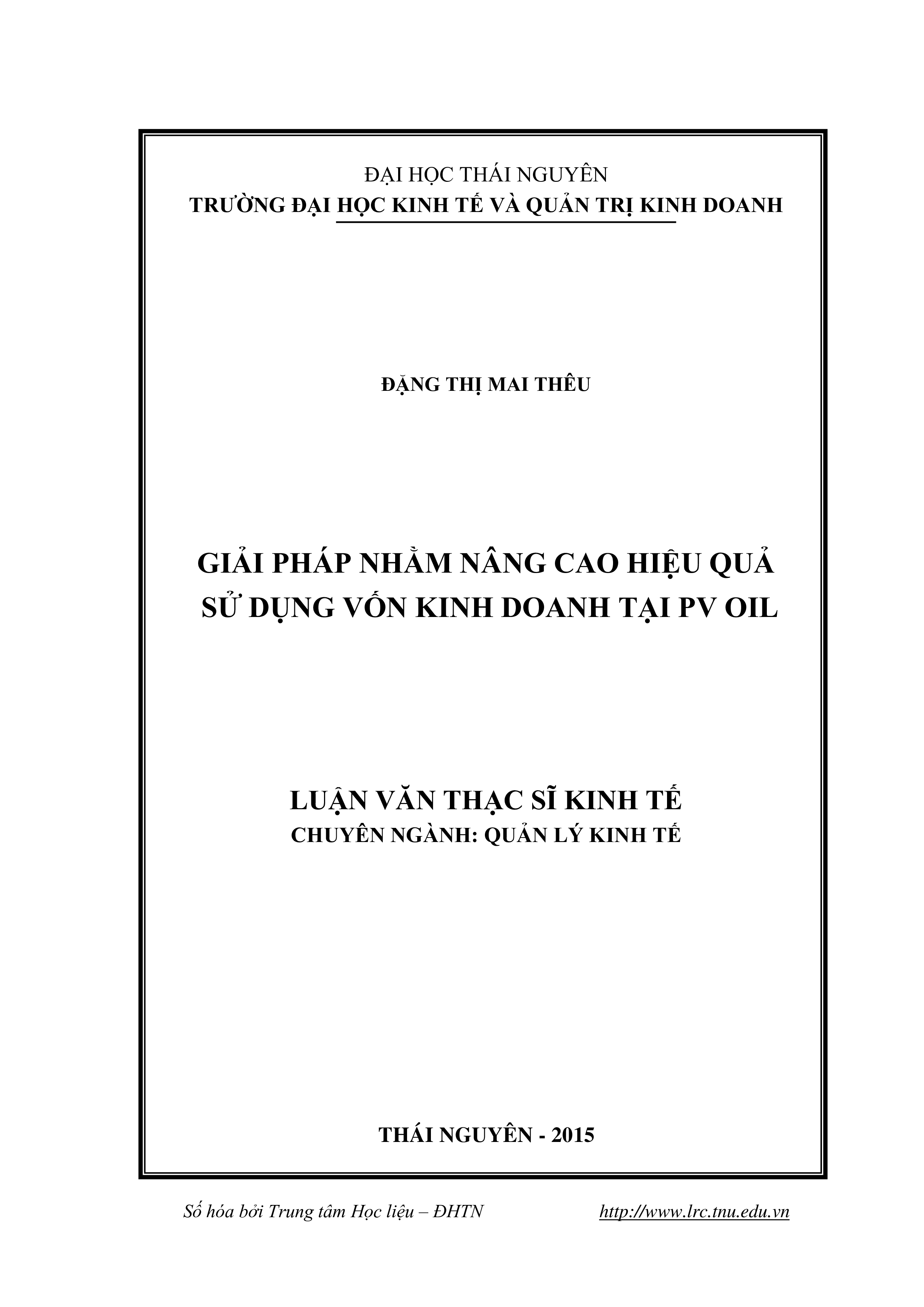Giải pháp nhằm nâng cao hiệu quả sử dụng vốn kinh doanh tại PV Oil