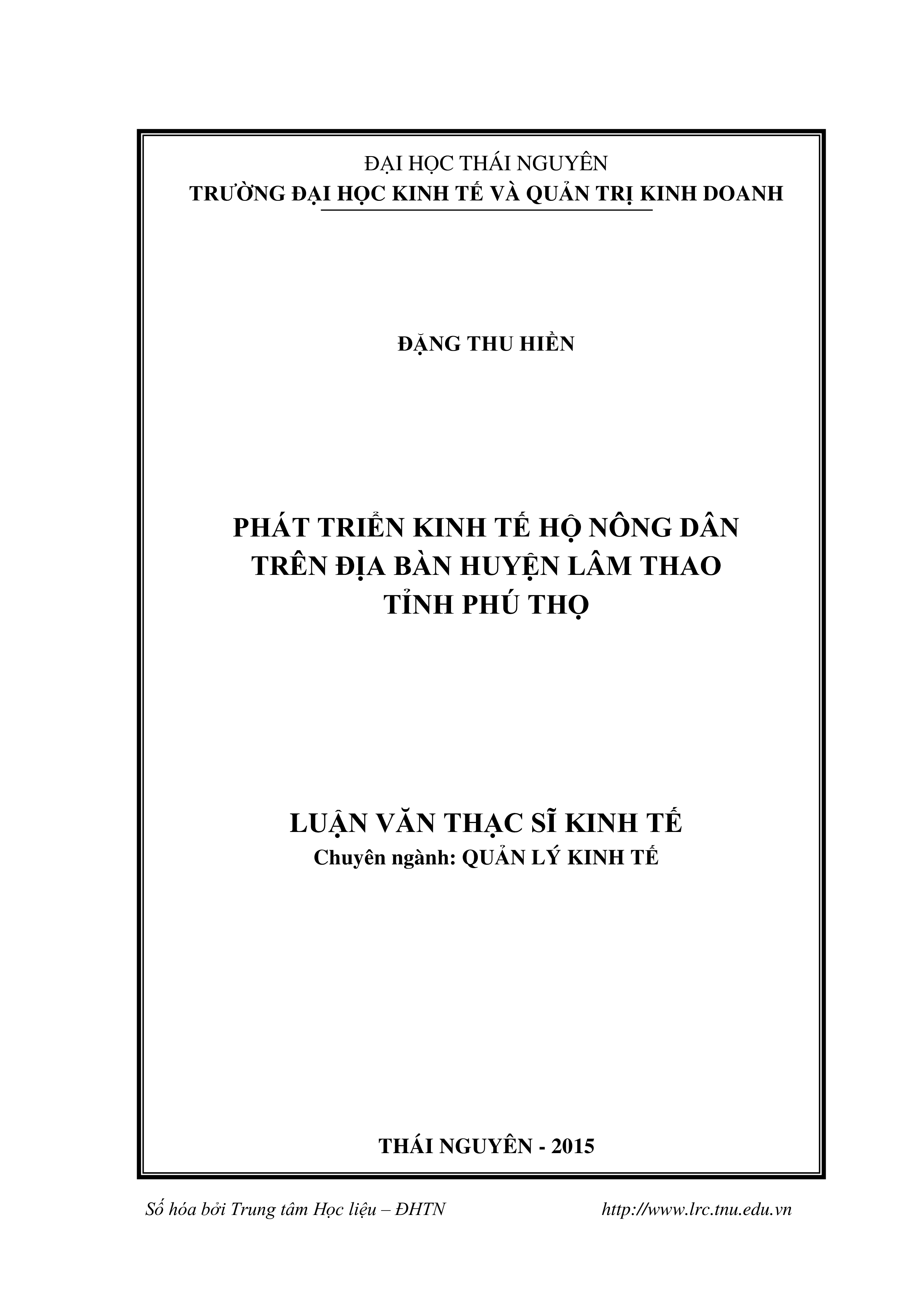 Phát triển kinh tế hộ nông dân trên địa bàn huyện Lâm Thao tỉnh Phú Thọ