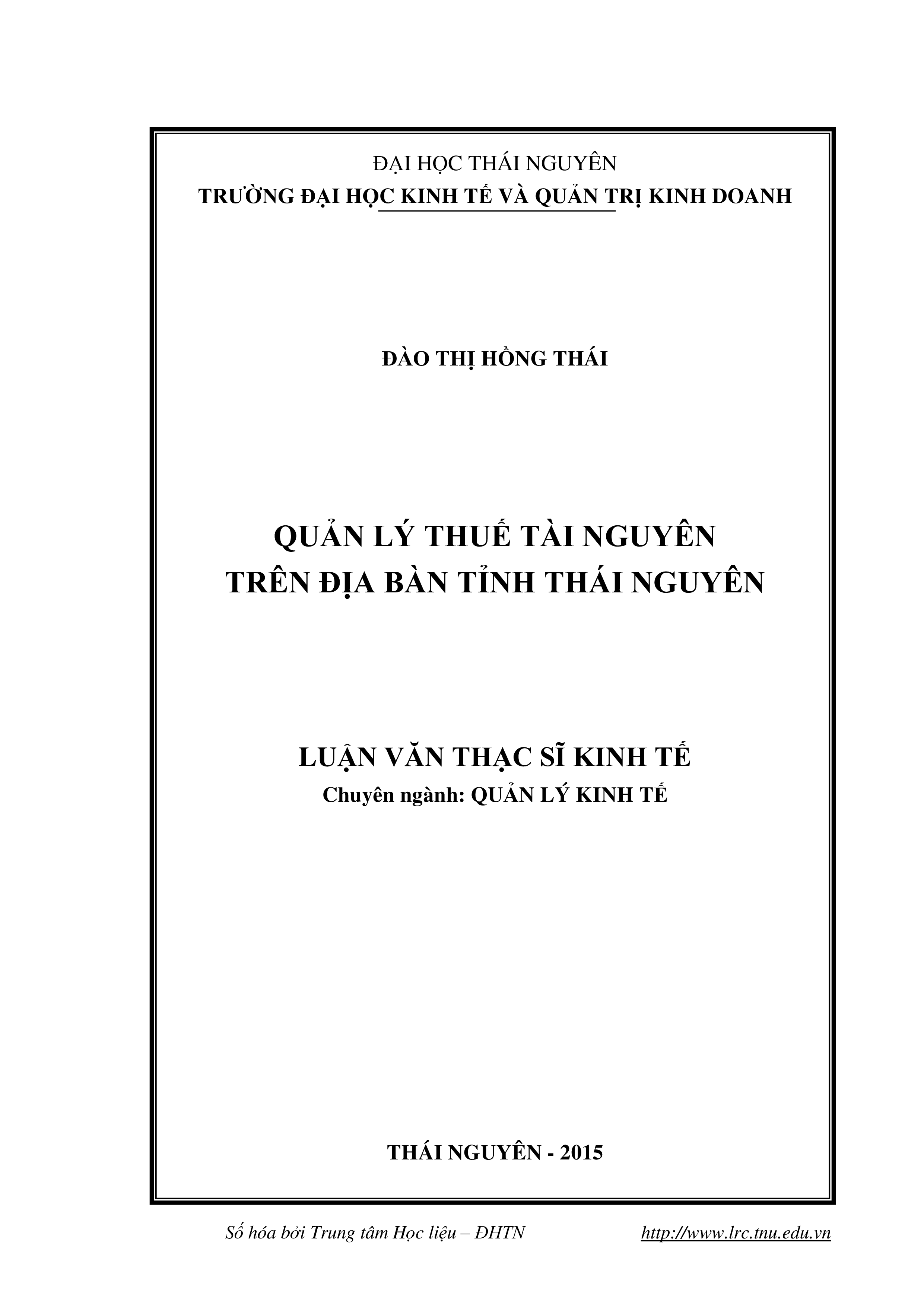 Quản lý thuế tài nguyên trên địa bàn tỉnh Thái Nguyên