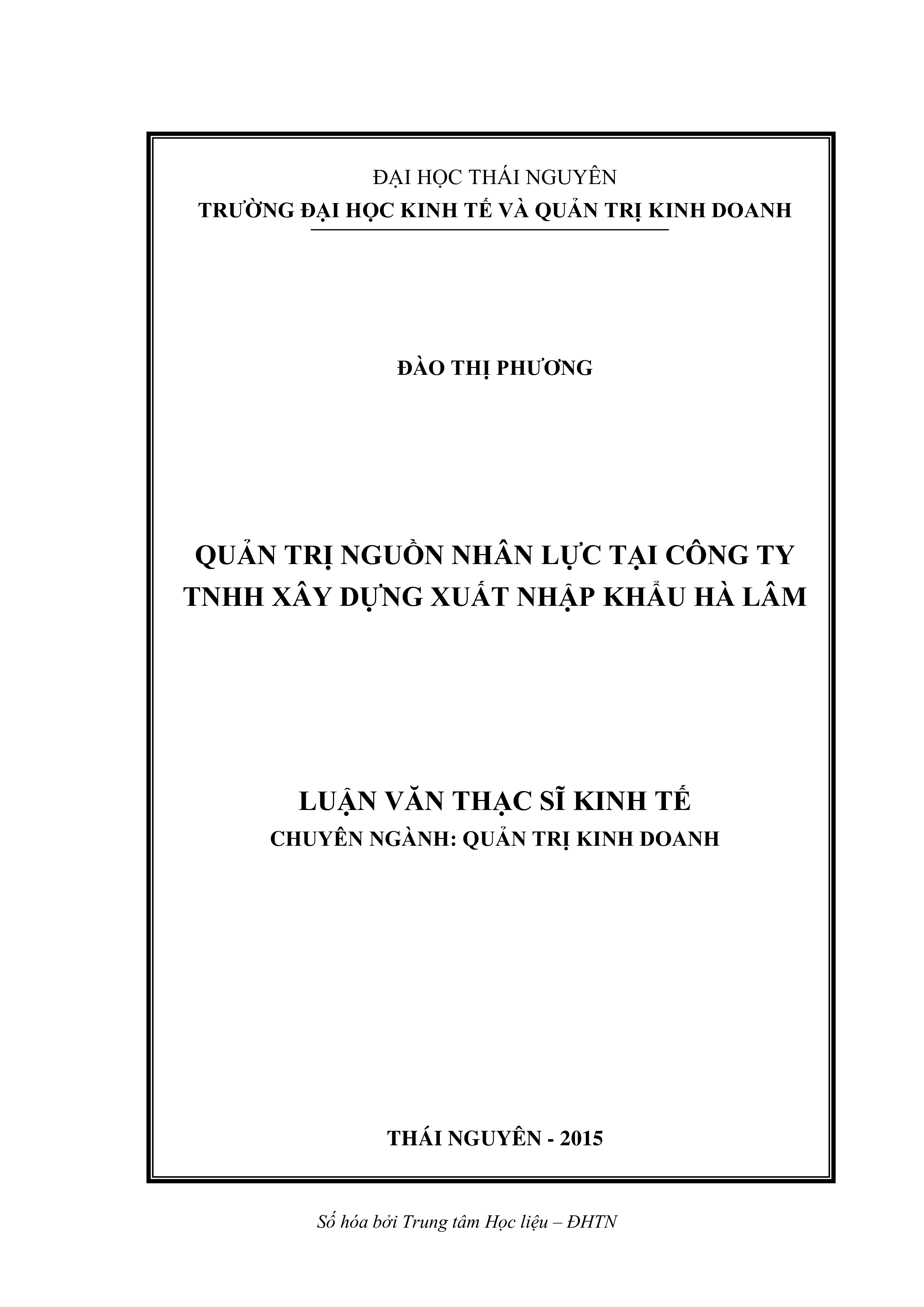 Quản trị nguồn nhân lực tại Công ty TNHH xây dựng xuất nhập khẩu Hà Lâm