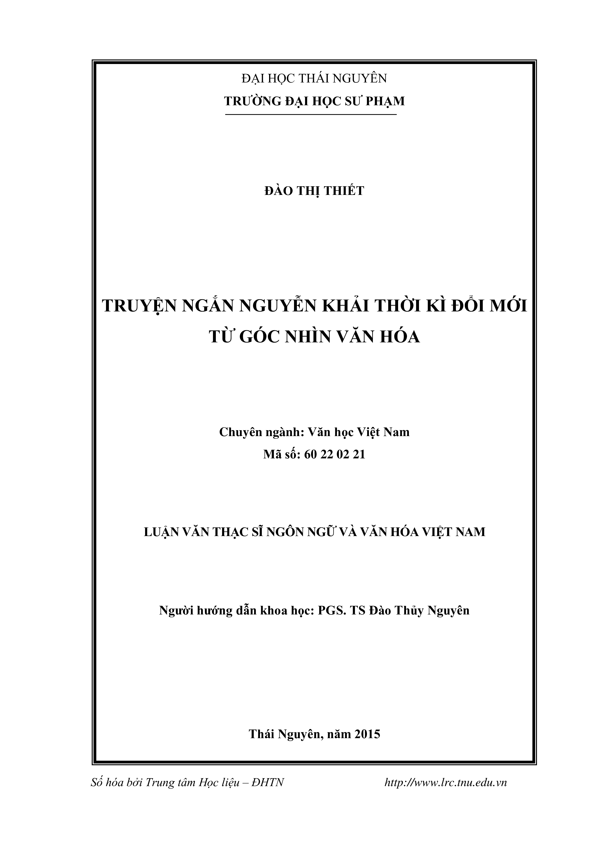 Truyện ngắn Nguyễn Khải thời kì đổi mới từ góc nhìn văn hóa