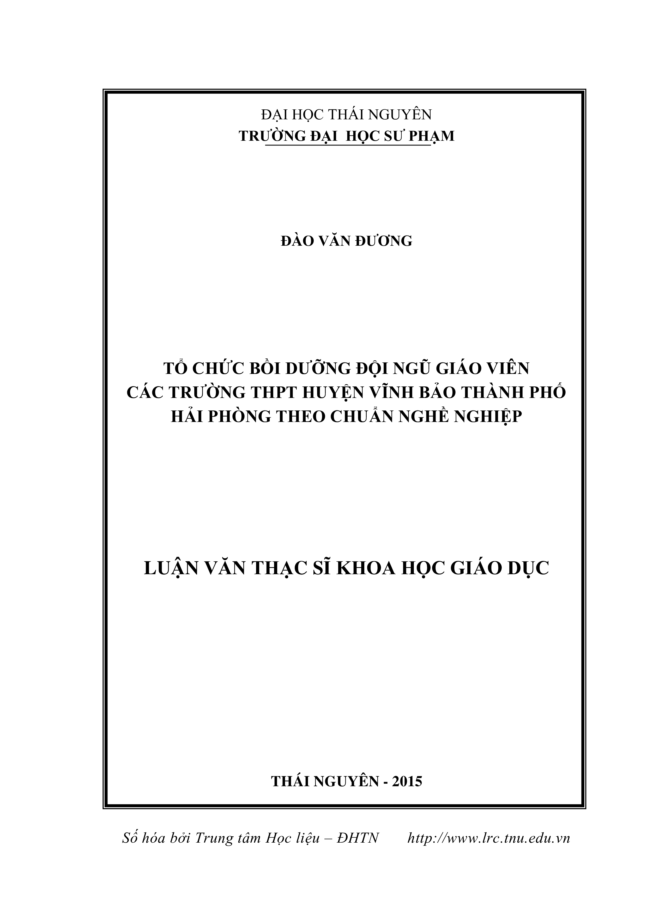 Tổ chức bồi dưỡng đội ngũ giáo viên các trường Trung học phổ thông huyện Vĩnh Bảo thành phố Hải Phòng theo chuẩn nghề nghiệp