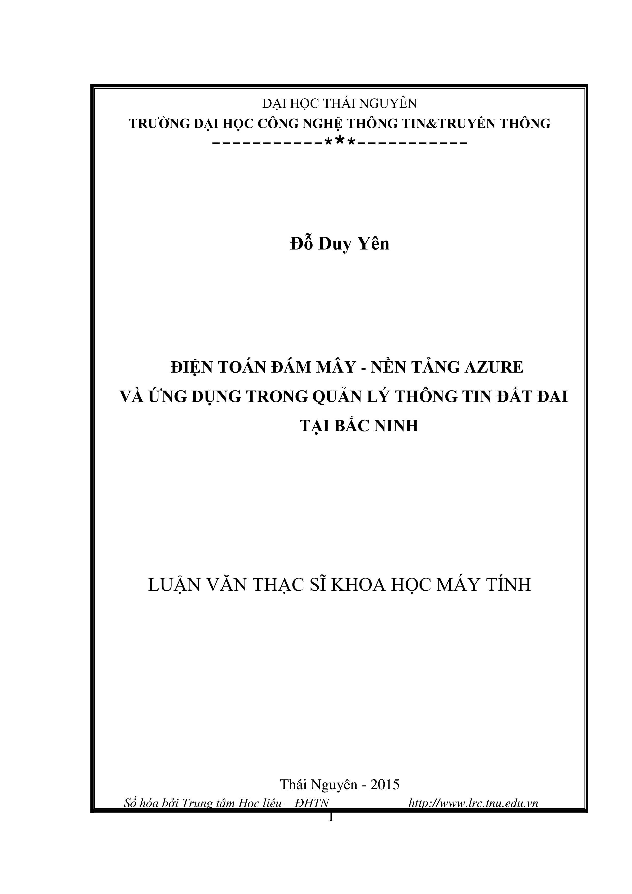 Điện toán đám mây - nền tảng Azure và ứng dụng trong quản lý thông tin đất đai tại Bắc Ninh