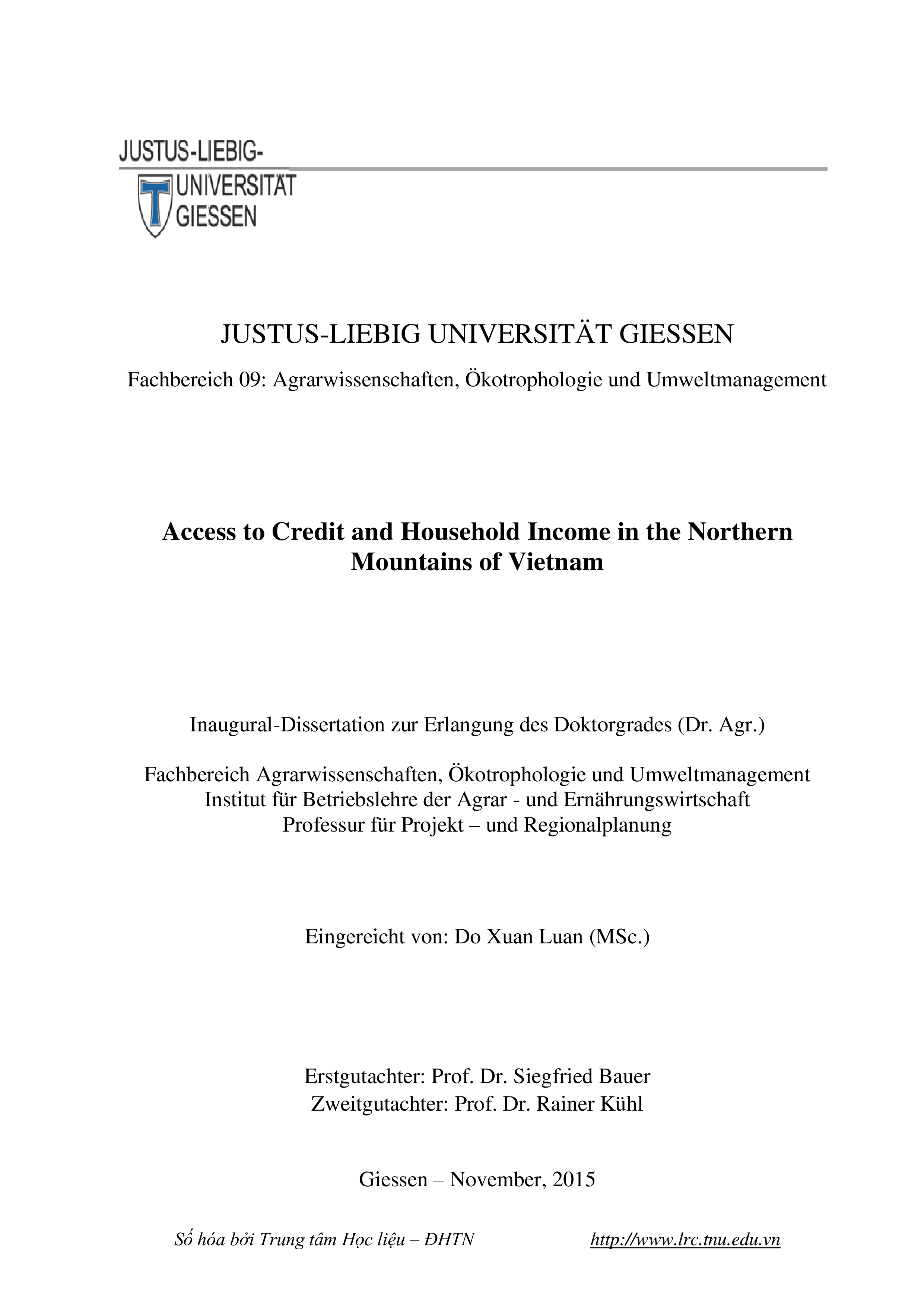 Access to Credit and Household Income in the Northern Mountains of Vietnam