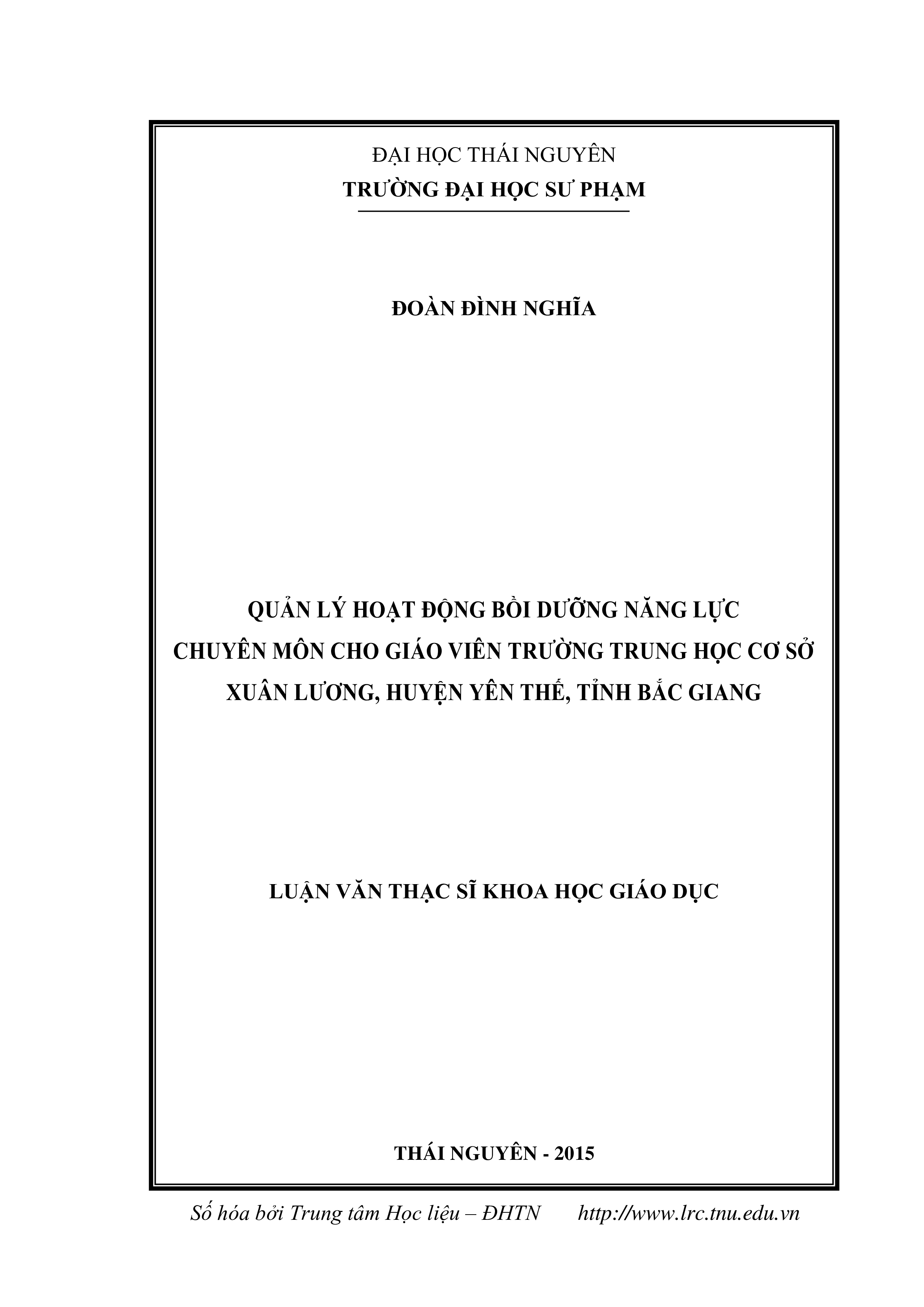 Quản lý hoạt động bồi dưỡng năng lực chuyên môn  cho  giáo viên trường THCS Xuân Lương, huyện Yên Thế, tỉnh Bắc Giang