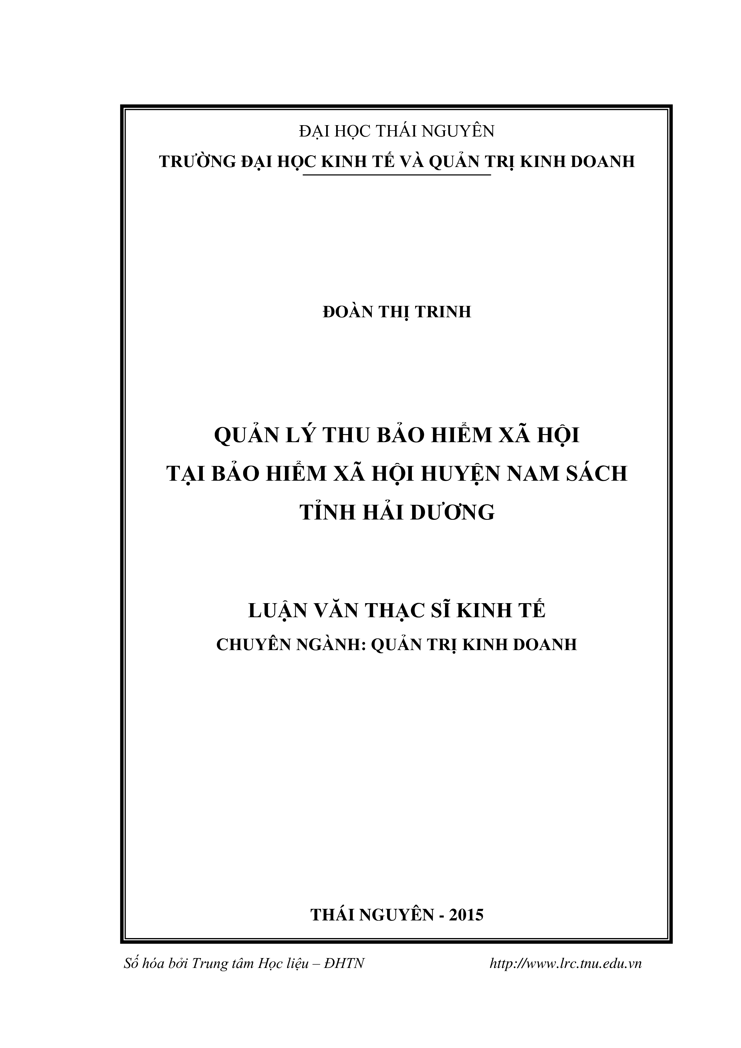 Quản lý thu bảo hiểm xã hội tại Bảo hiểm xã hội huyện Nam Sách tỉnh Hải Dương