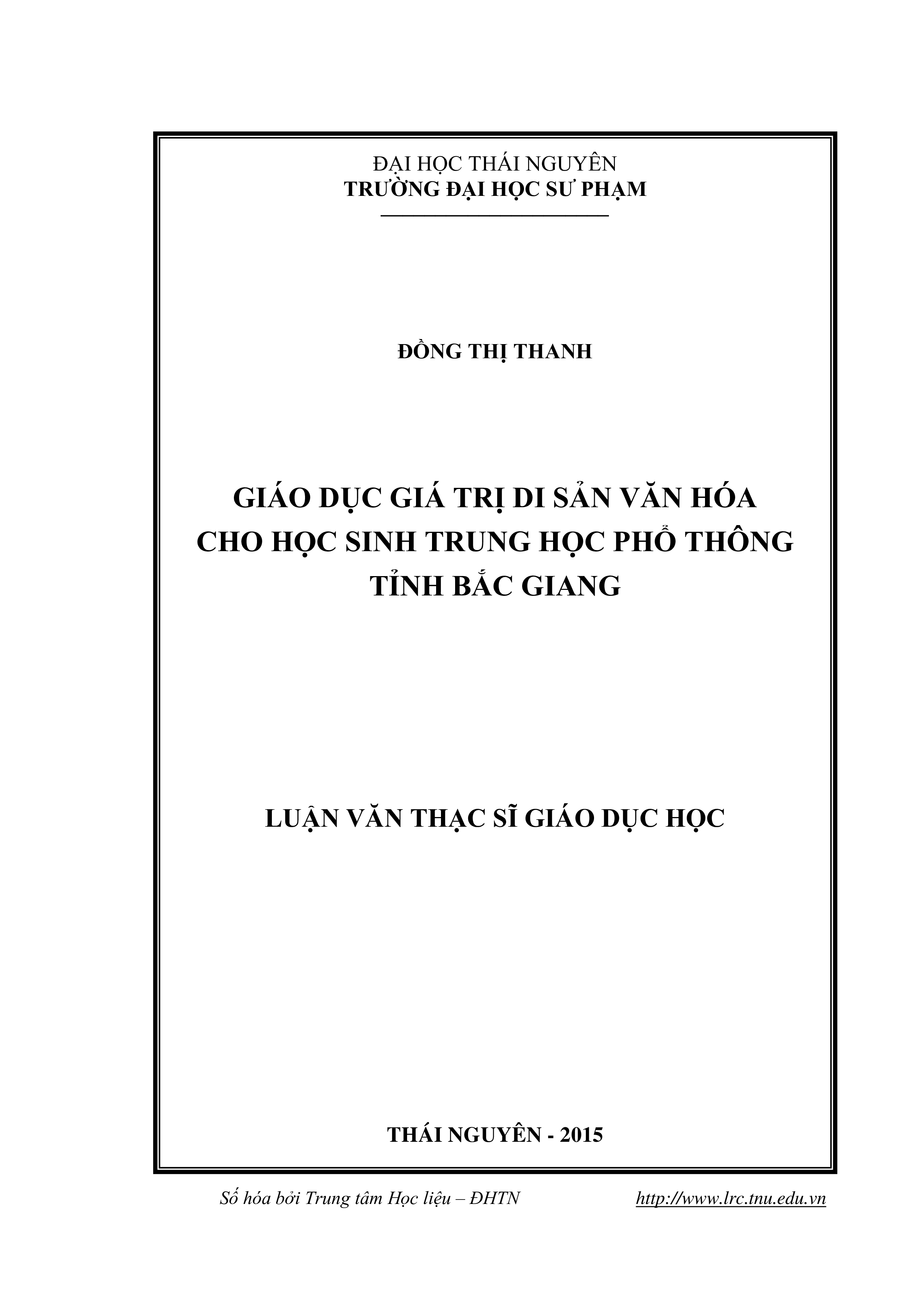 Giáo dục giá trị di sản văn hóa cho học sinh trung học phổ thông tỉnh Bắc Giang