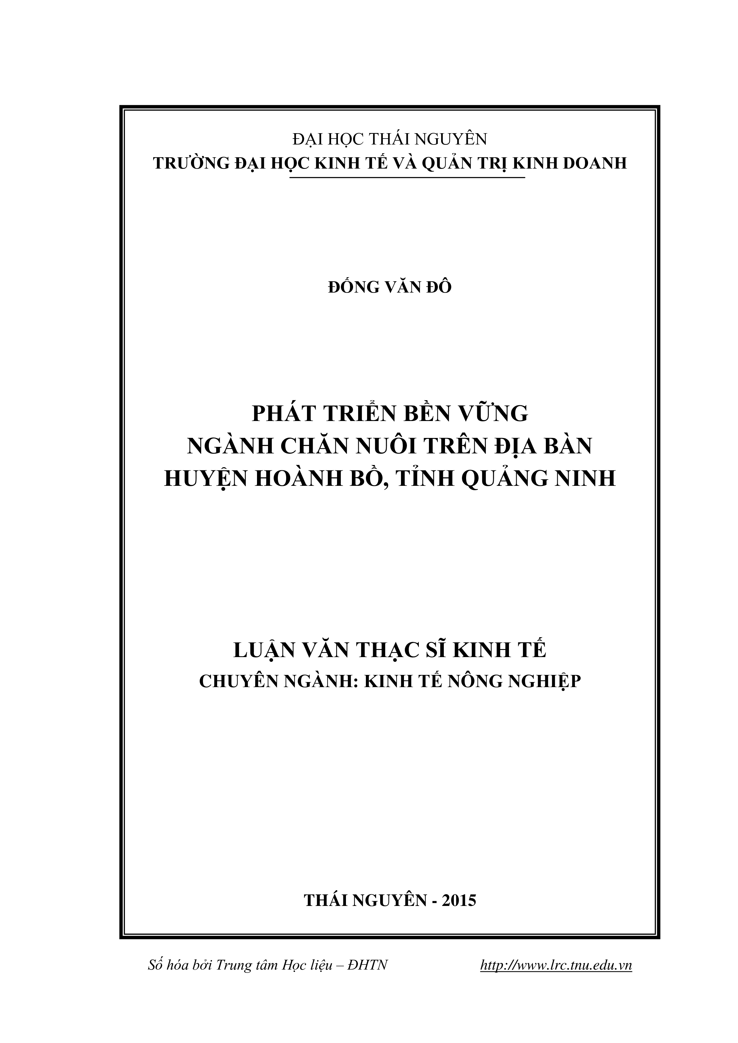 Phát triển bền vững ngành chăn nuôi trên địa bàn huyện Hoành Bồ, tỉnh Quảng Ninh