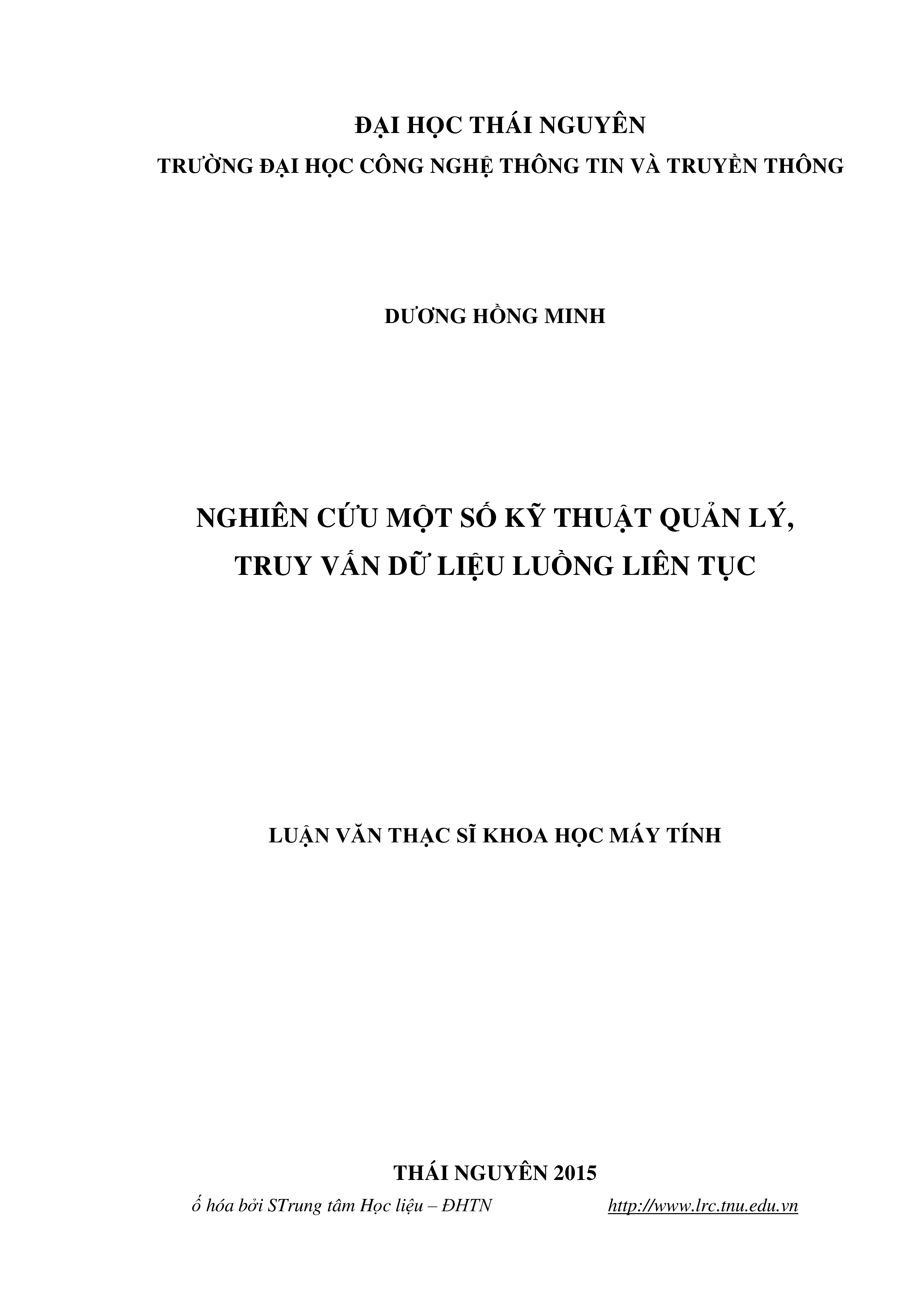 Nghiên cứu một số kỹ thuật quản lý, truy vấn dữ liệu luồng liên tục