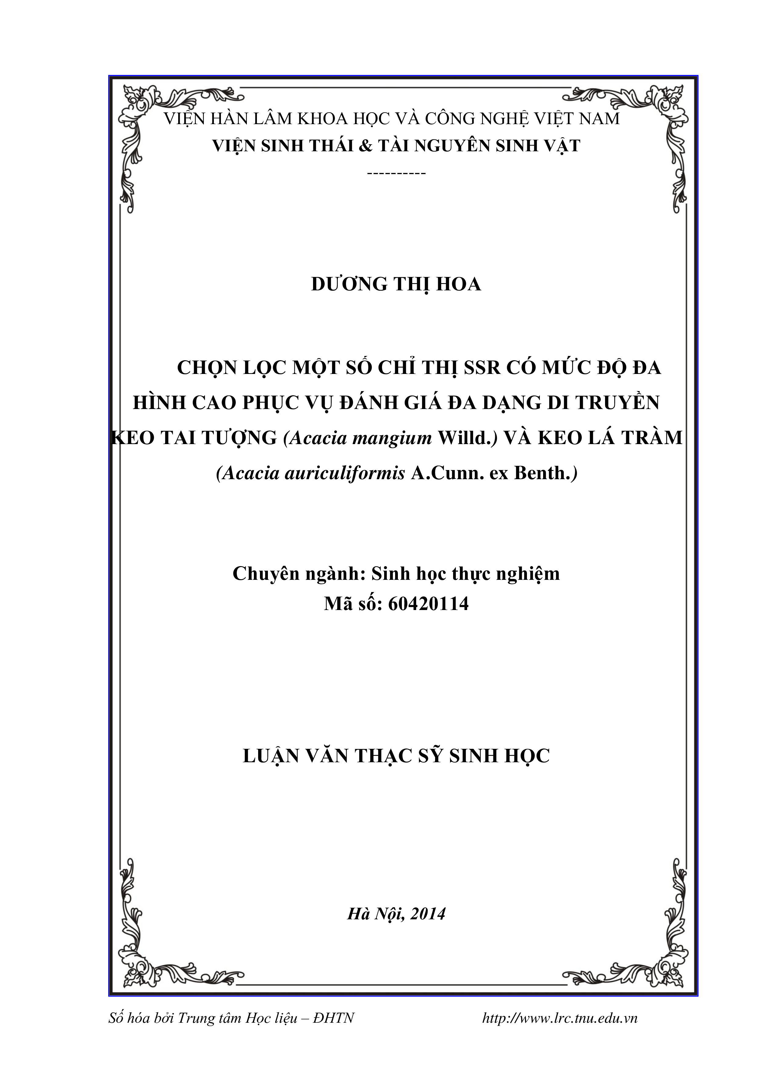 Chọn lọc một số chỉ thị SSR có mức độ đa hình cao phục vụ đánh giá đa dạng di truyền  Keo tai tượng (Acacia mangium Willd.) và Keo lá tràm (Acacia auriculiformis A.Cunn. ex Benth)