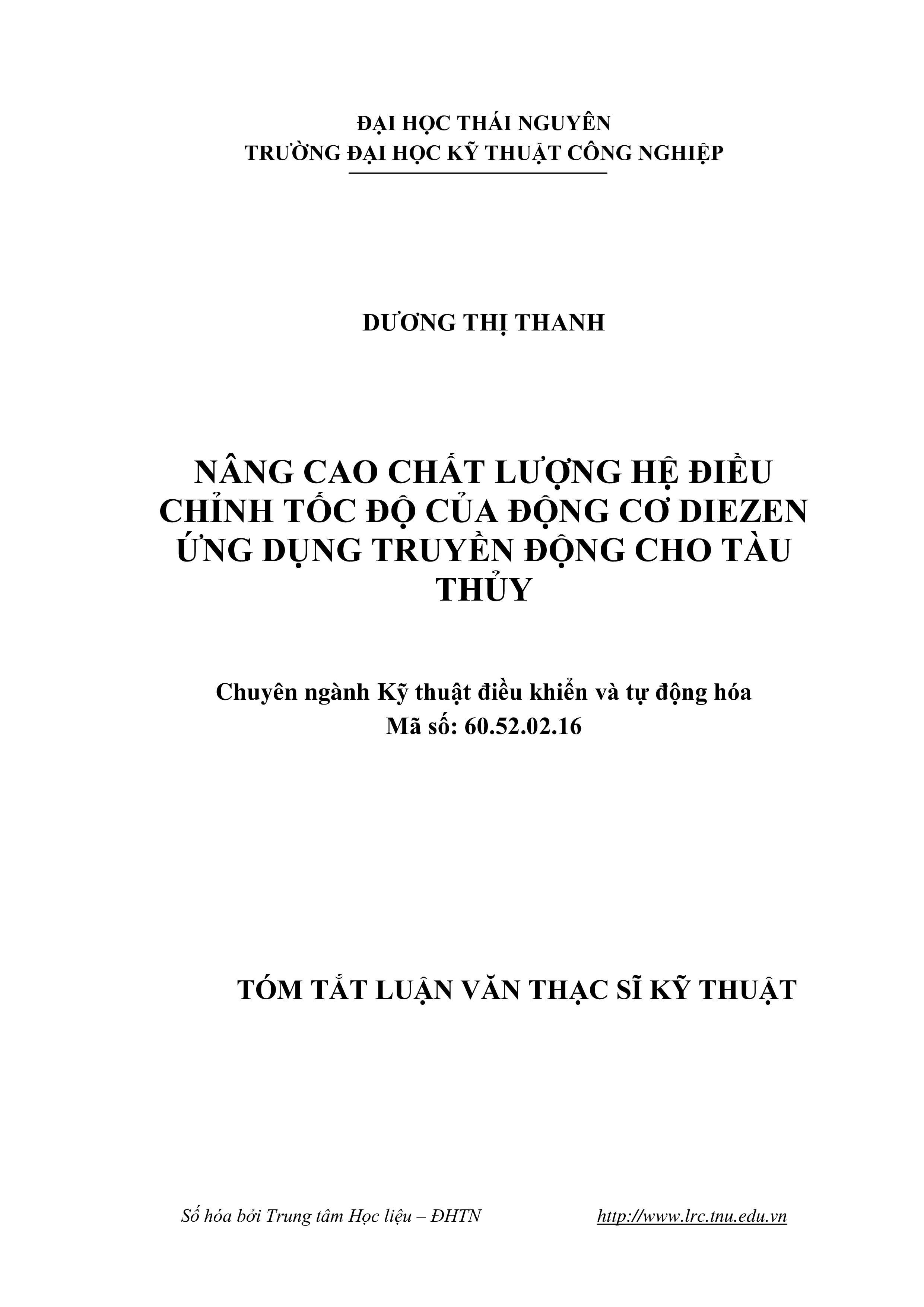 Nâng cao chất lượng hệ điều chỉnh tốc độ của động cơ Diezen ứng dụng truyền động cho tàu thủy