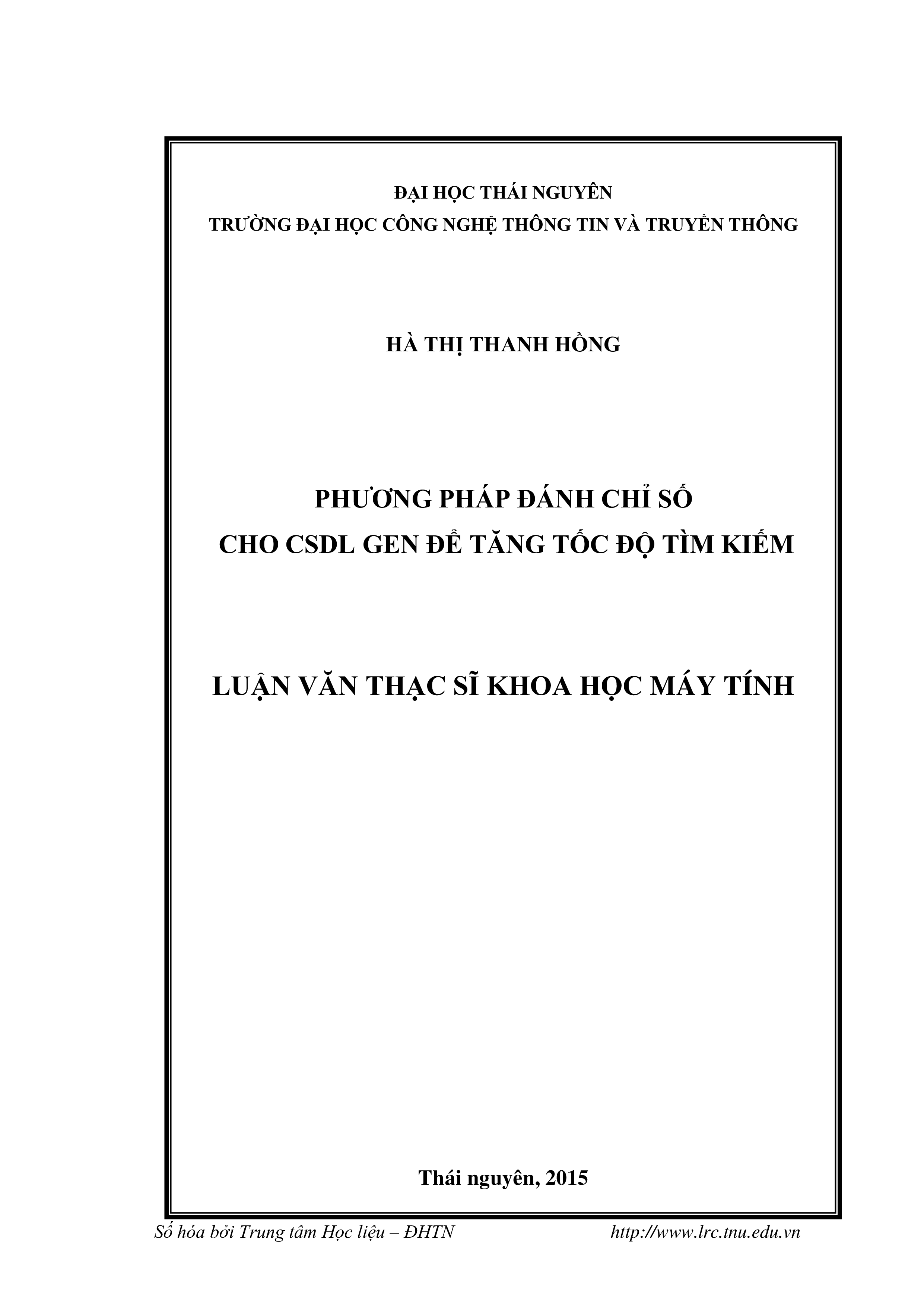 Phương pháp đánh chỉ số cho CSDL gen để tăng tốc độ tìm kiếm