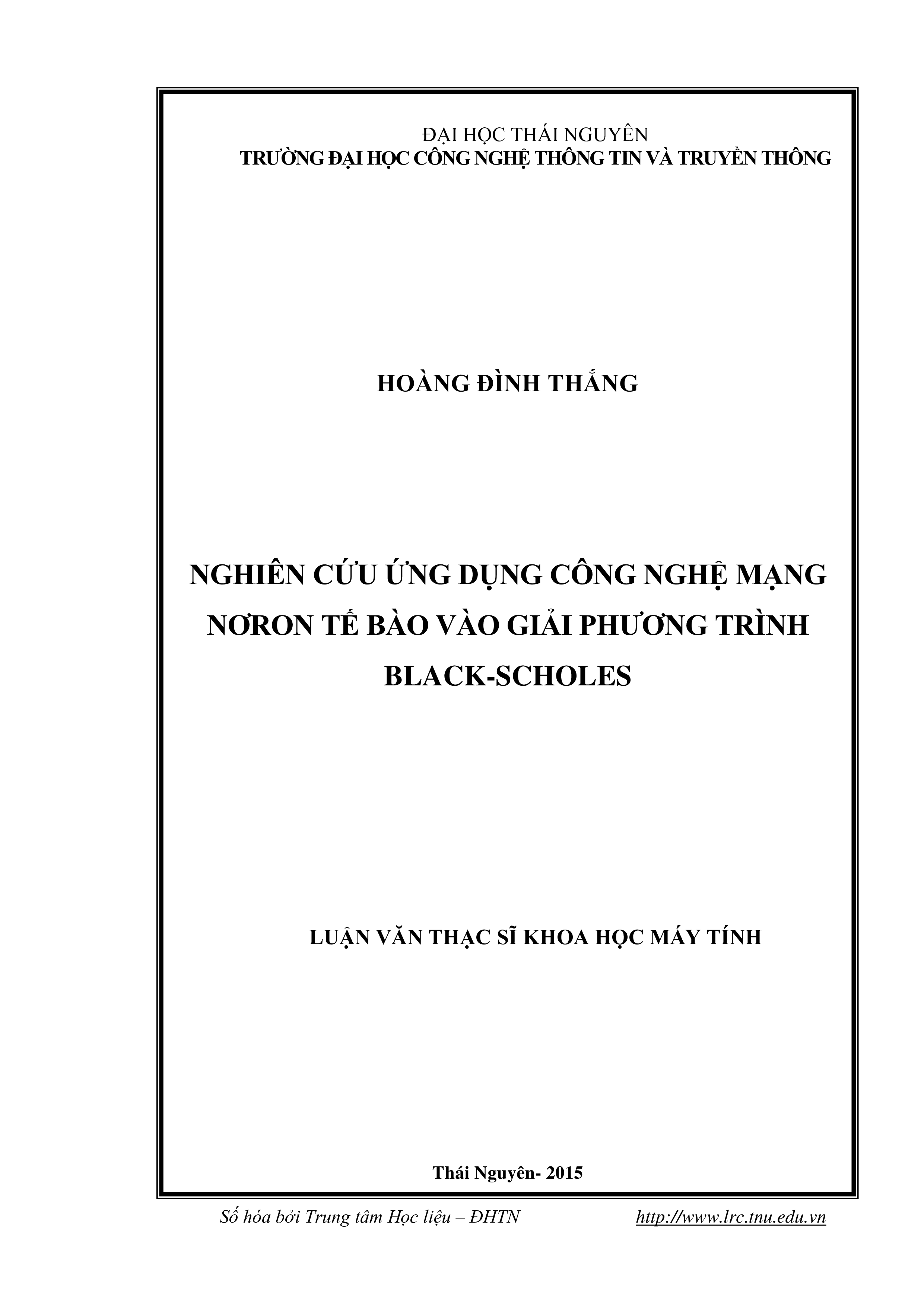 Nghiên cứu ứng dụng công nghệ mạng nơron tế bào vào giải phương trình Black-scholes