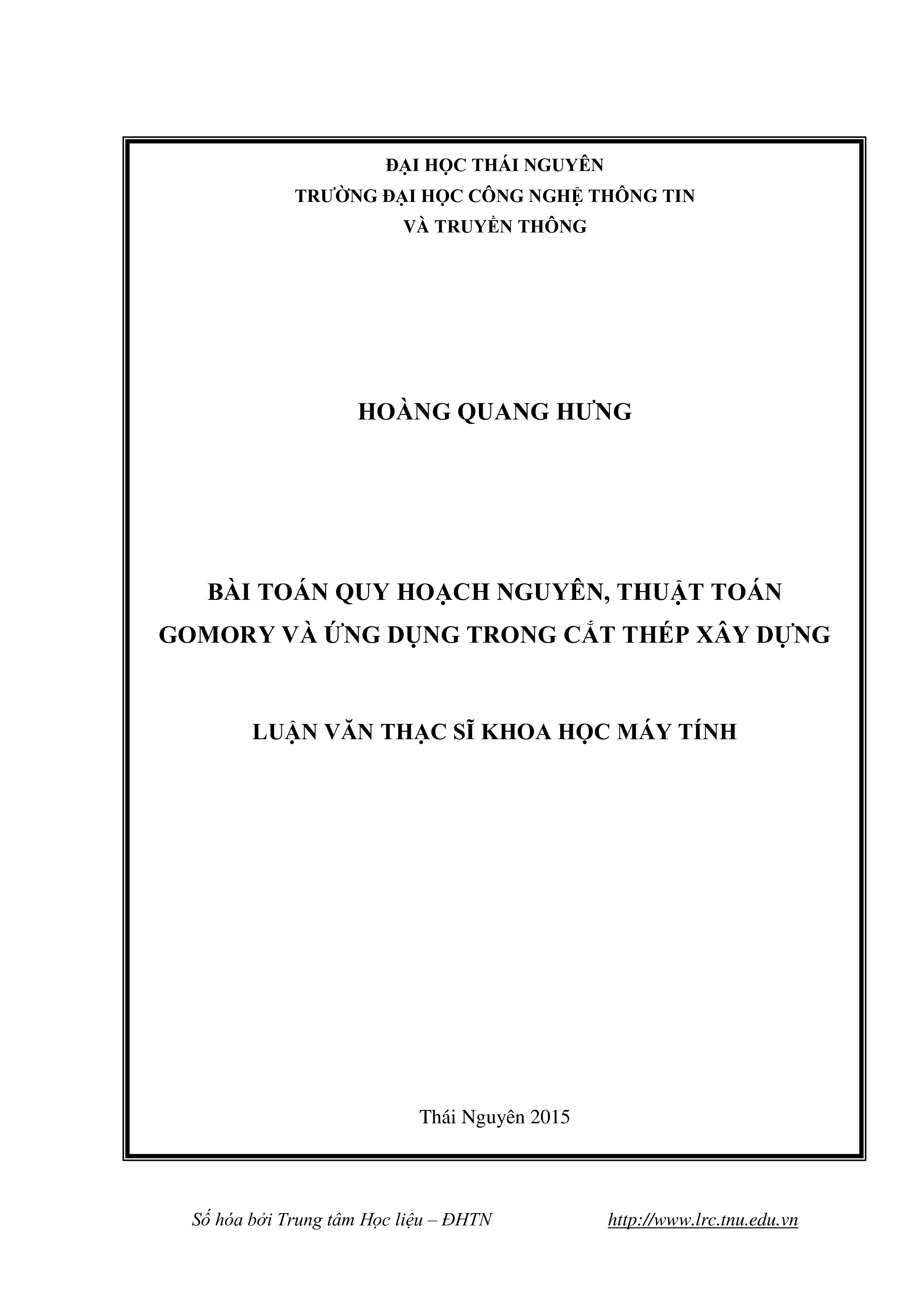 Bài toán quy hoạch nguyên, thuật toán Gomory và  ứng dụng trong cắt thép xây dựng