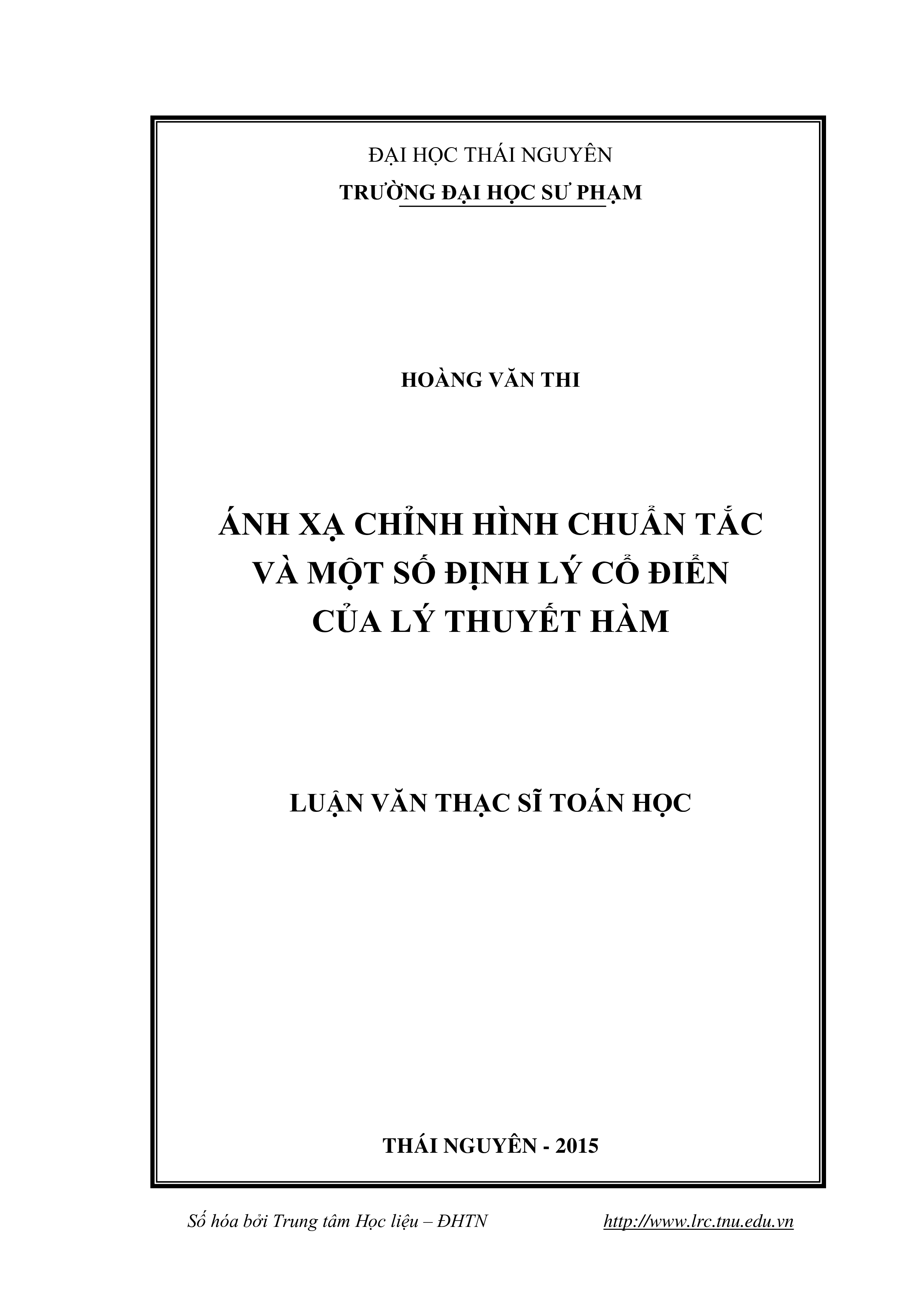 Ánh xạ chỉnh hình chuẩn tắc và một số định lý cổ điển của lý thuyết hàm