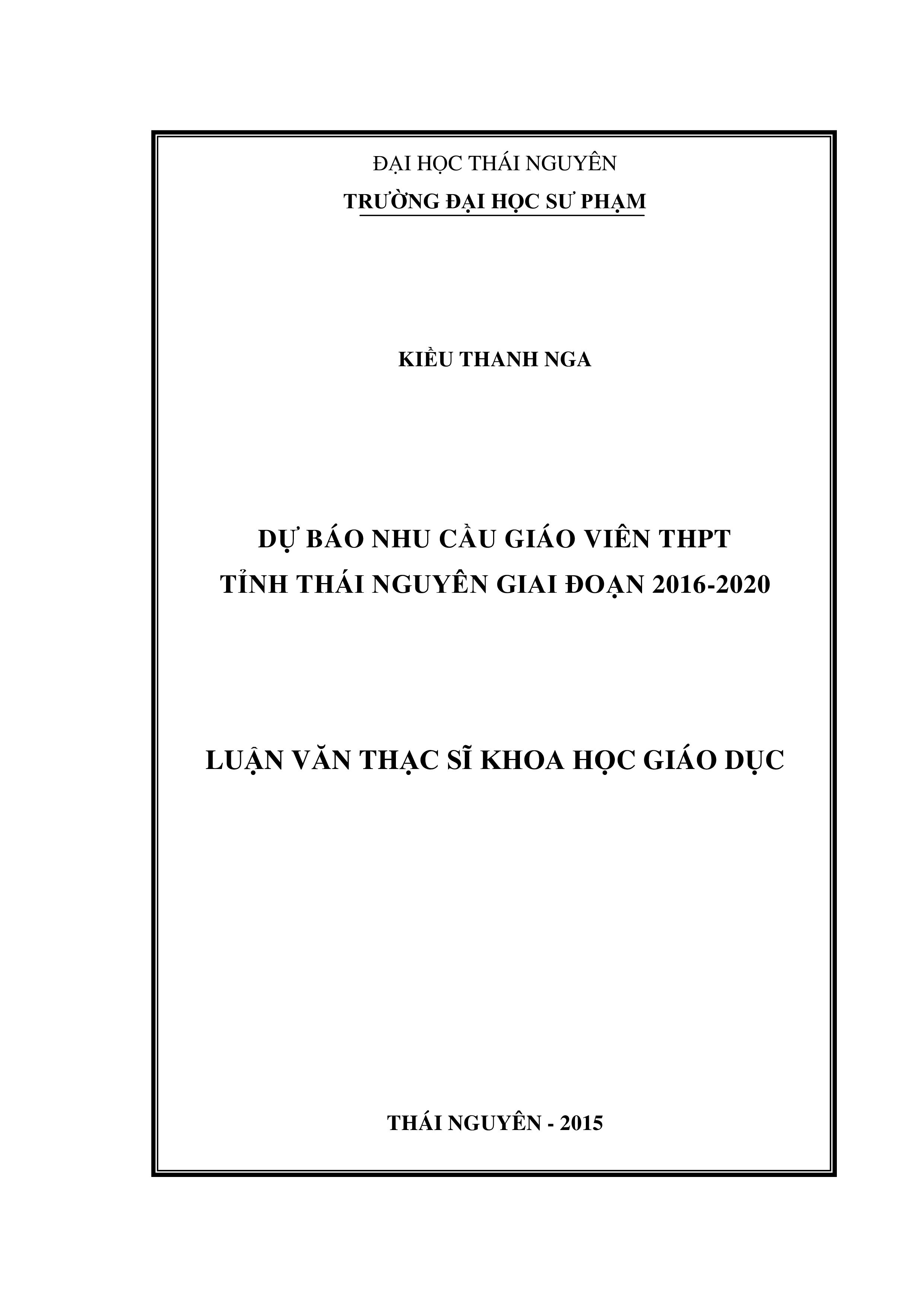 Dự báo nhu cầu giáo viên THPT tỉnh Thái Nguyên giai  đoạn 2016-2020