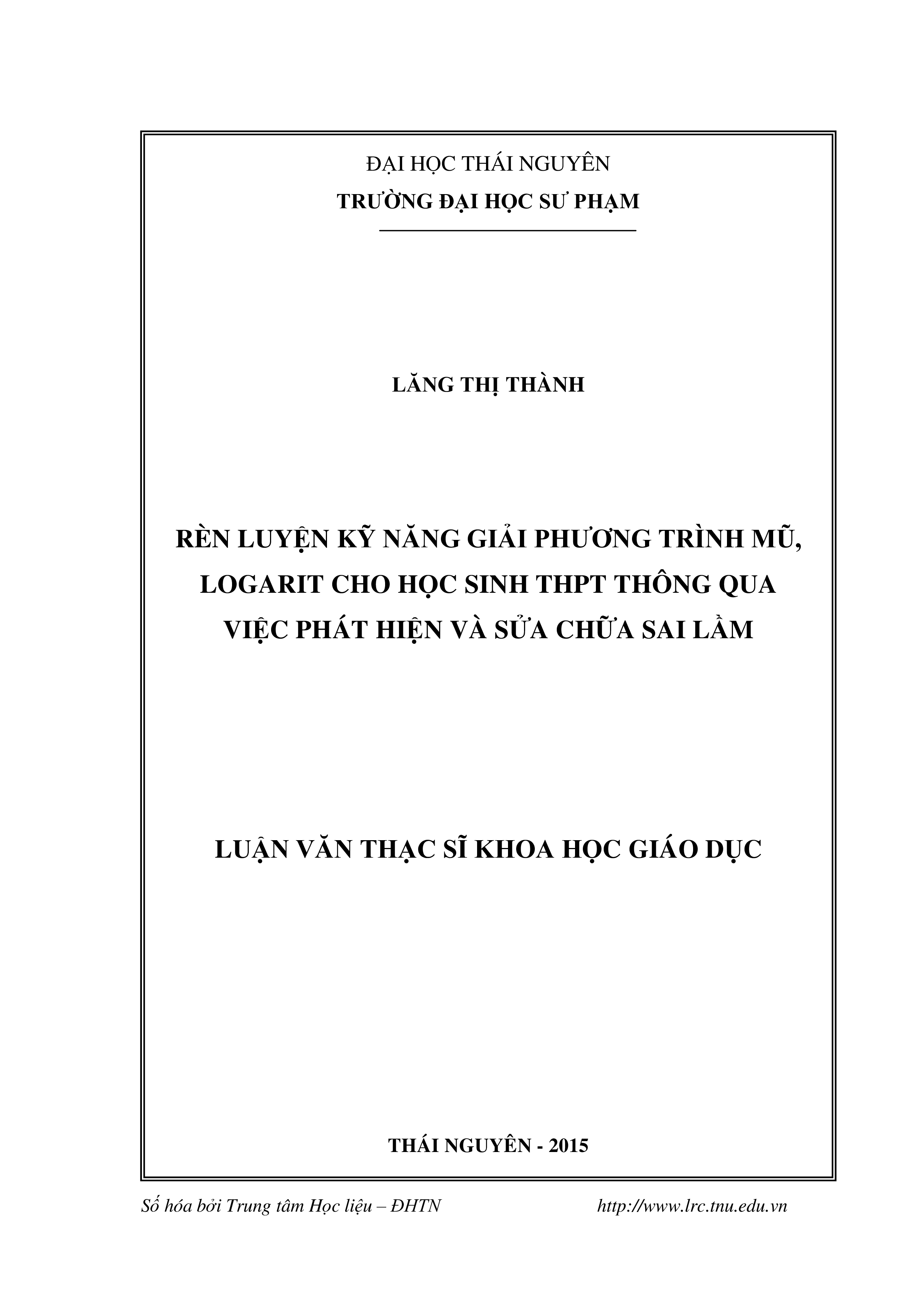 Rèn  luyện kỹ năng giải phương trình mũ, logarit cho  HS  THPT thông qua việc  phát hiện và sửa chữa sai lầm