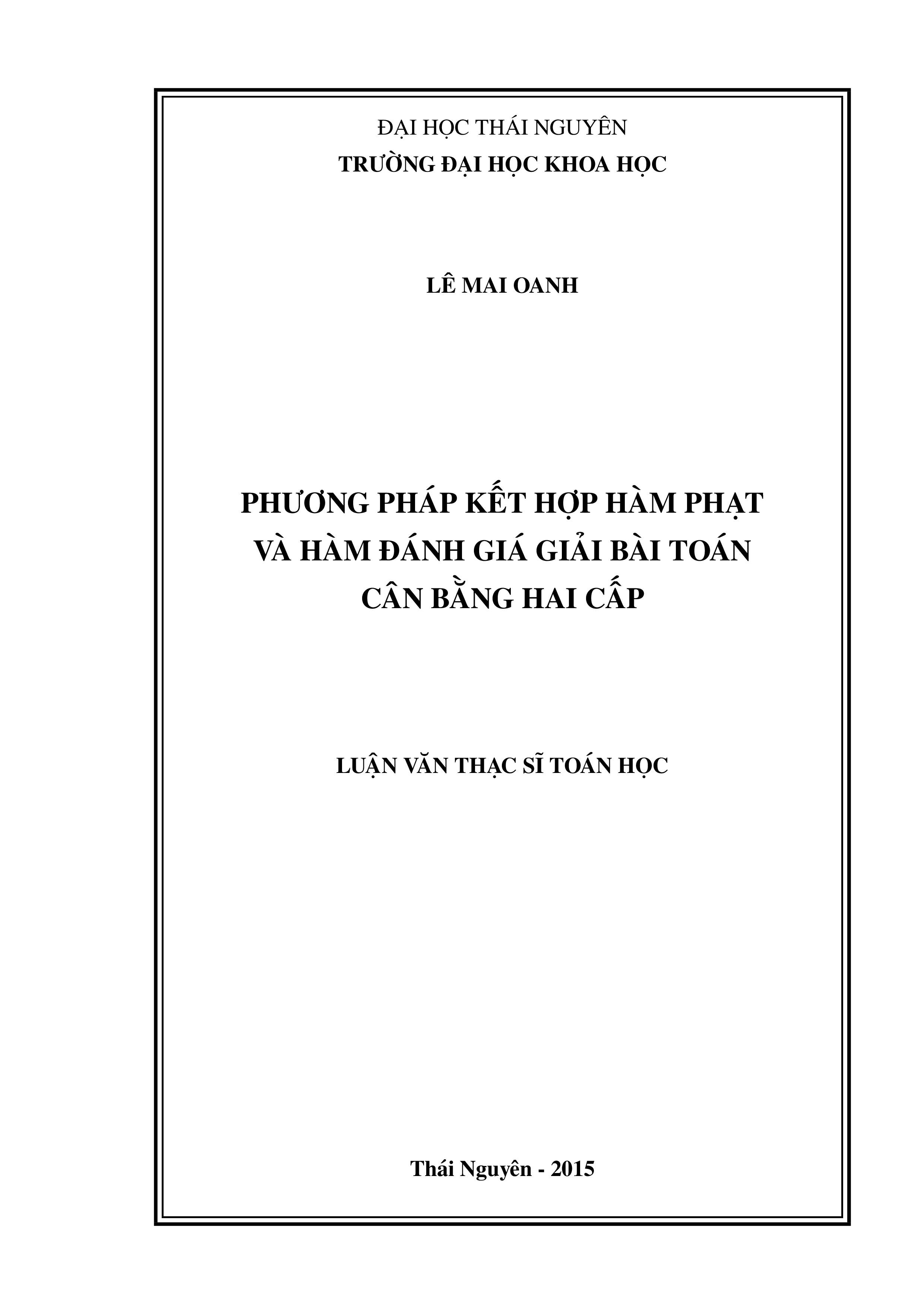 Phương pháp kết hợp hàm phạt và hàm đánh giá giải bài toán cân bằng hai cấp