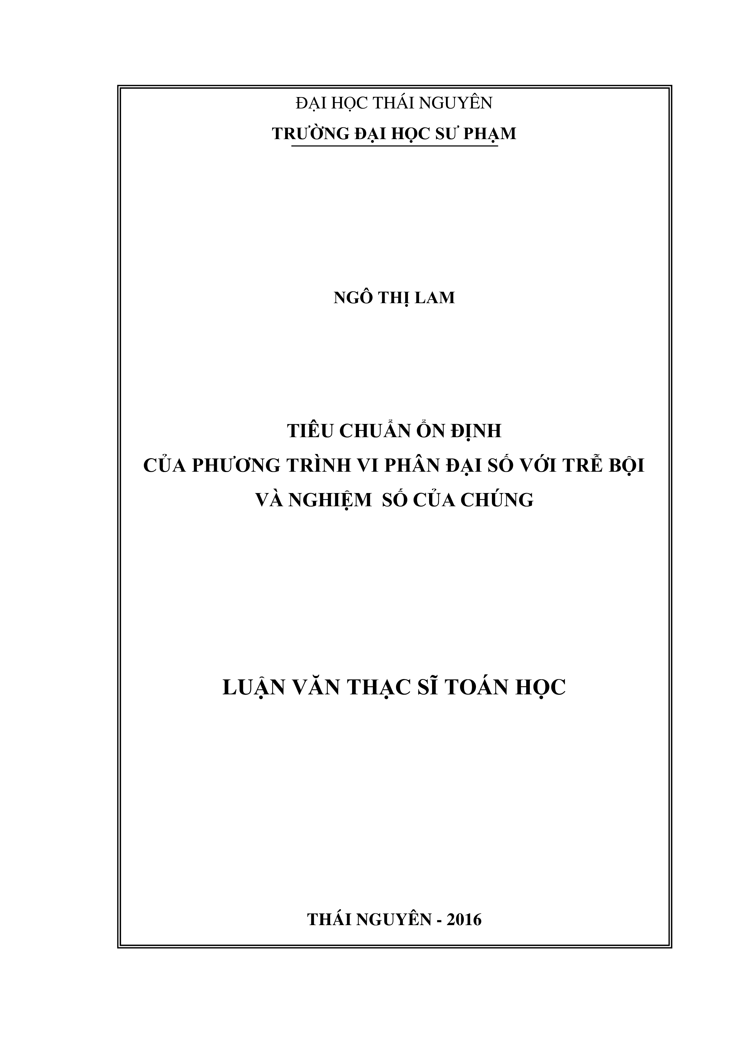 Tiêu chuẩn ổn định của phương trình vi phân đại số với trễ bội và nghiệm số của chúng