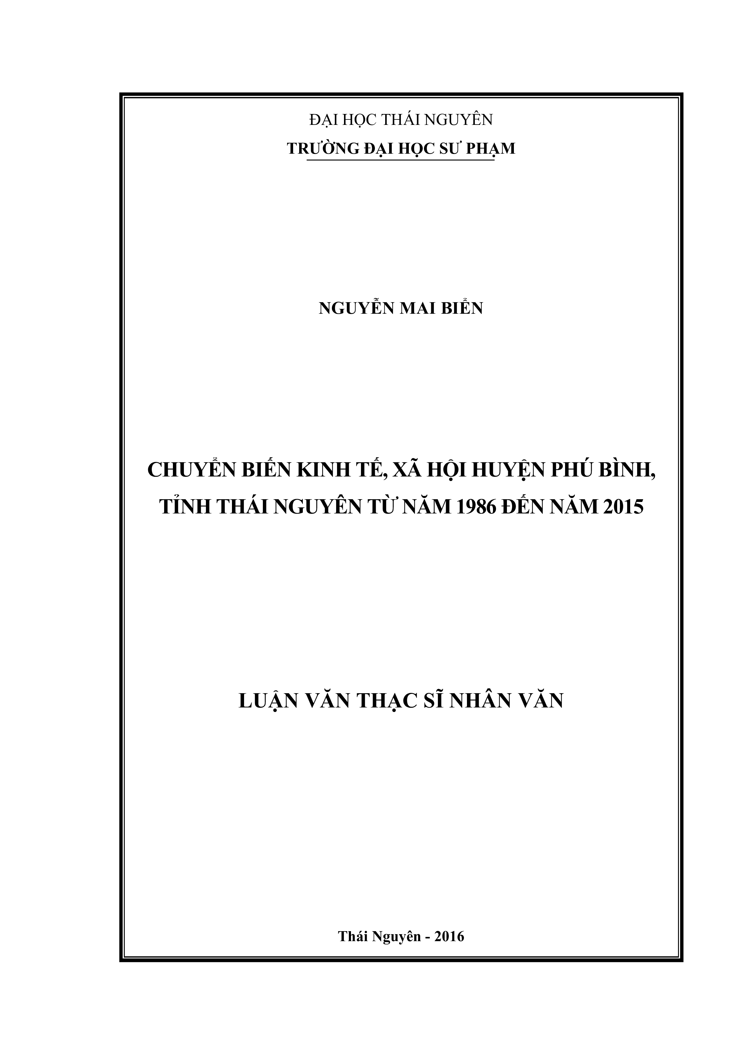 Chuyển biến kinh tế, xã hội huyện Phú Bình, tỉnh Thái Nguyên từ năm 1986 đến năm 2015