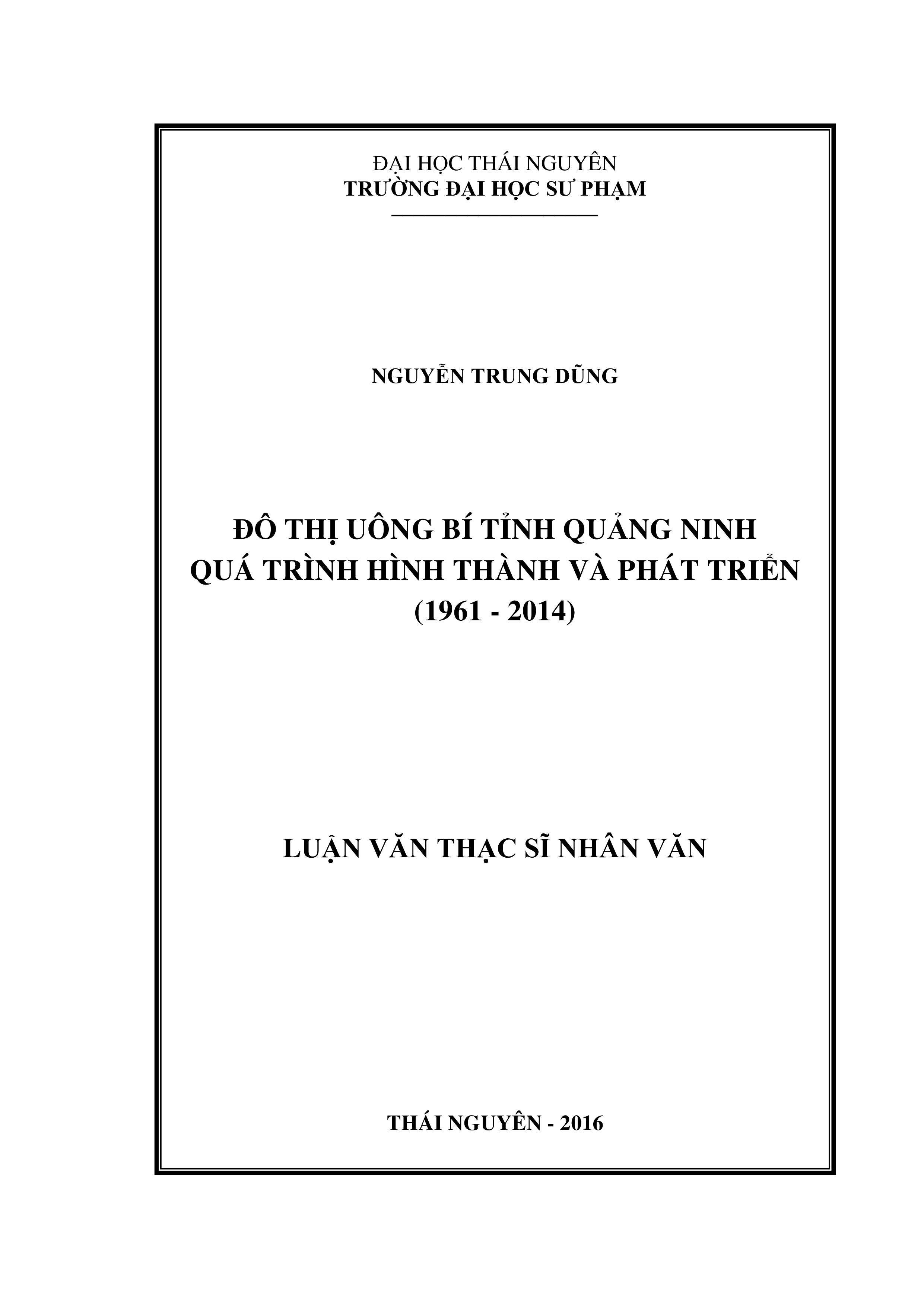 Đô thị Uông Bí  -  tỉnh Quảng  Ninh, quá trình hình thành và phát triển (1961  -  2014)