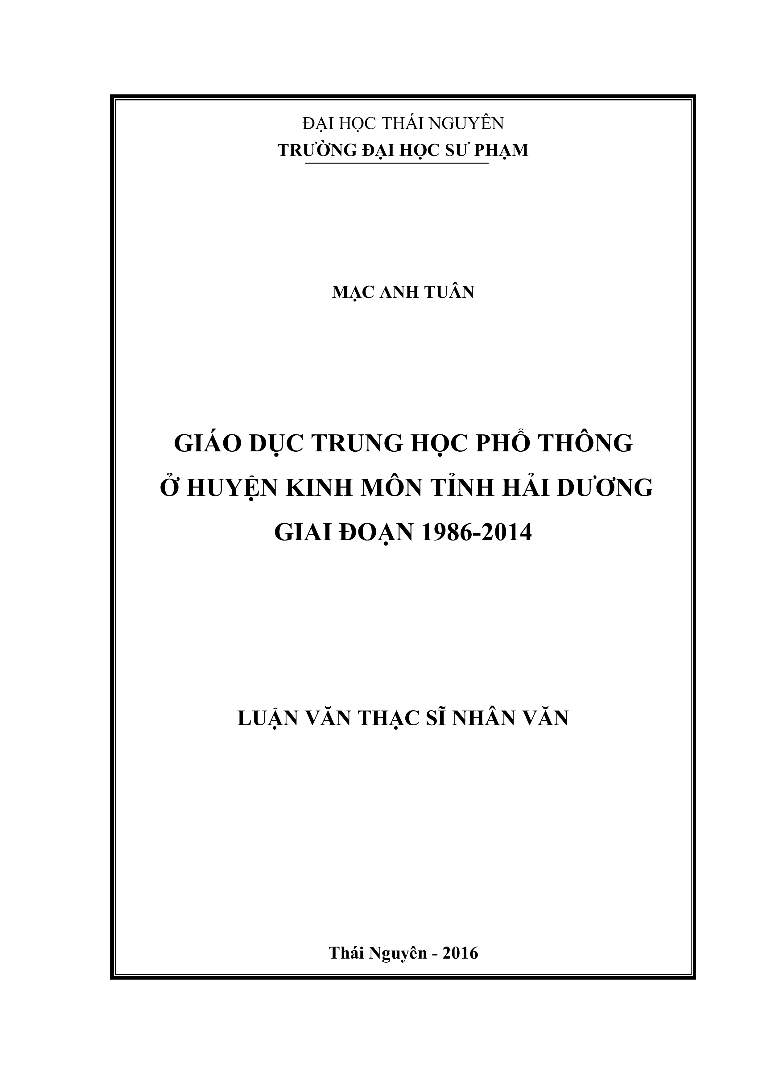 Giáo dục trung học phổ thông ở huyện Kinh Môn tỉnh Hải Dương giai đoạn 1986-2014