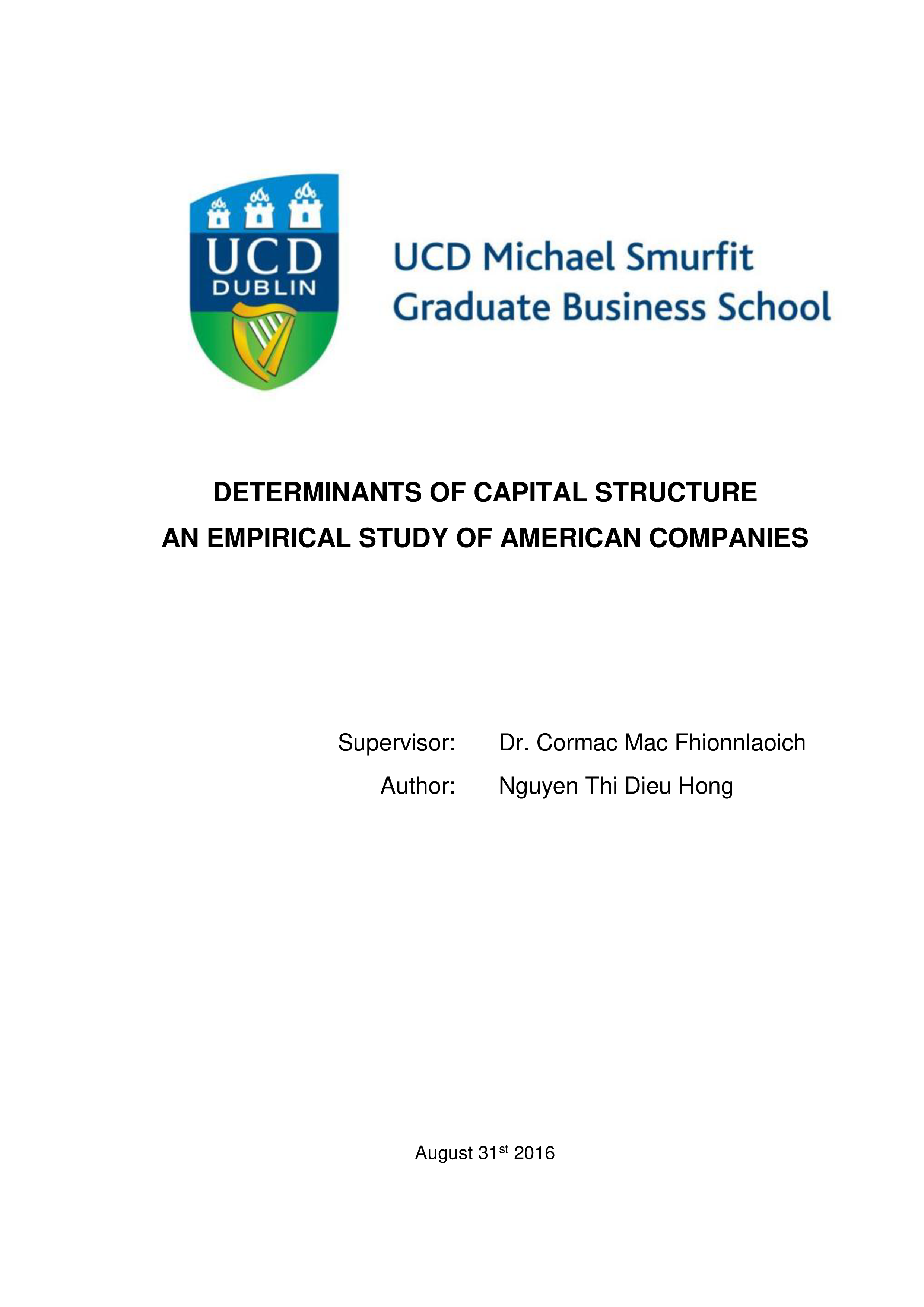 Determinants of capital structure an empirical study of American companies