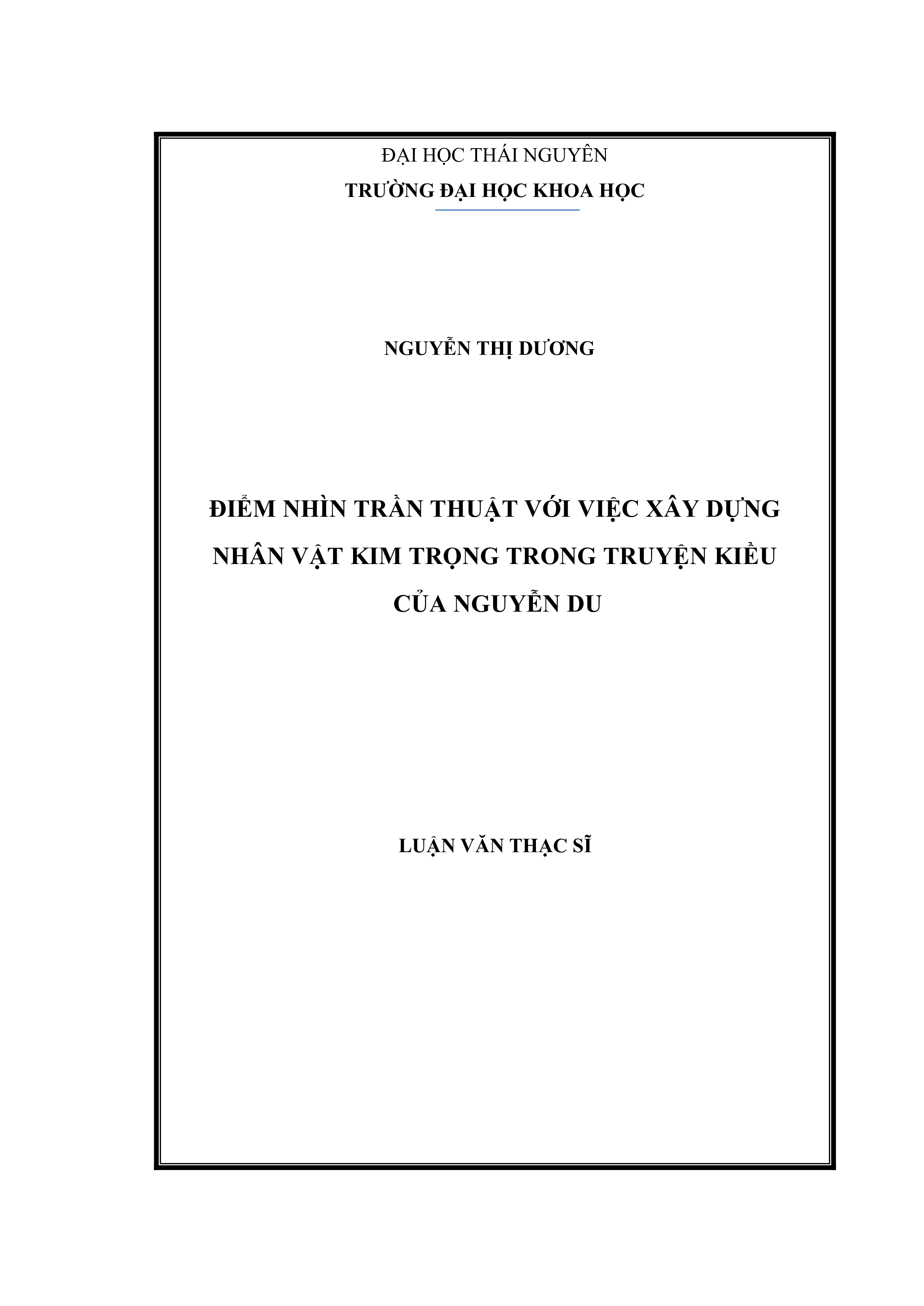 Điểm nhìn trần thuật với việc xây dựng nhân vật Kim Trọng trong Truyện Kiều của Nguyễn Du