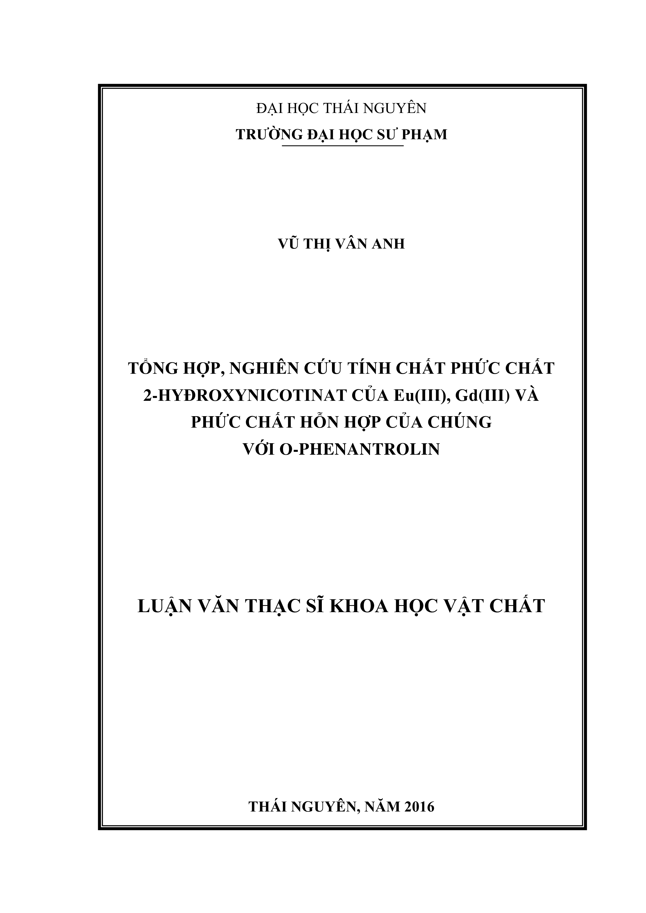 Tổng hợp, nghiên cứu tính chất phức chất  2-hiđroxynicotinat của Eu(III), Gd(III) và phức chất hỗn hợp của chúng với  o-phenantrolin