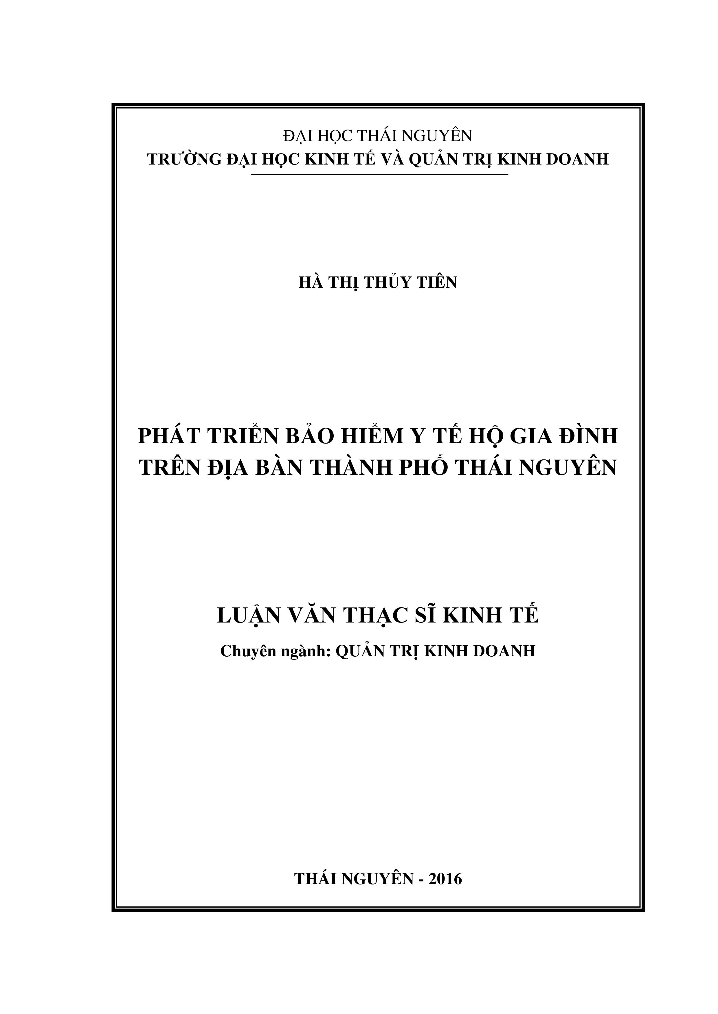 Phát triển  bảo hiểm y tế  hộ  gia  đình trên địa bàn  thành phố  Thái Nguyên