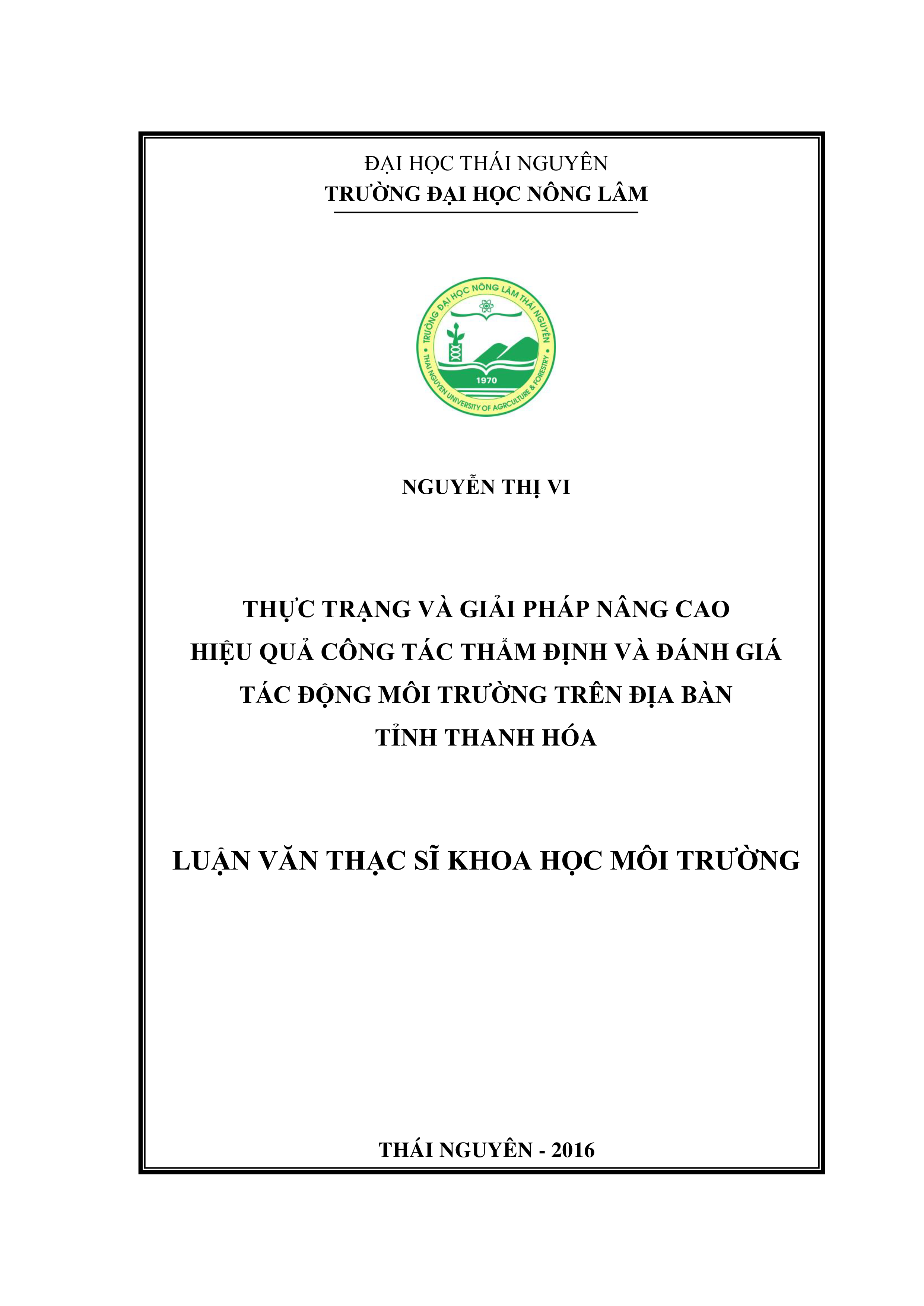 Thực trạng và giải pháp nâng cao hiệu quả công tác thẩm định và  đánh giá tác động môi trường  trên địa bàn tỉnh  Thanh Hóa