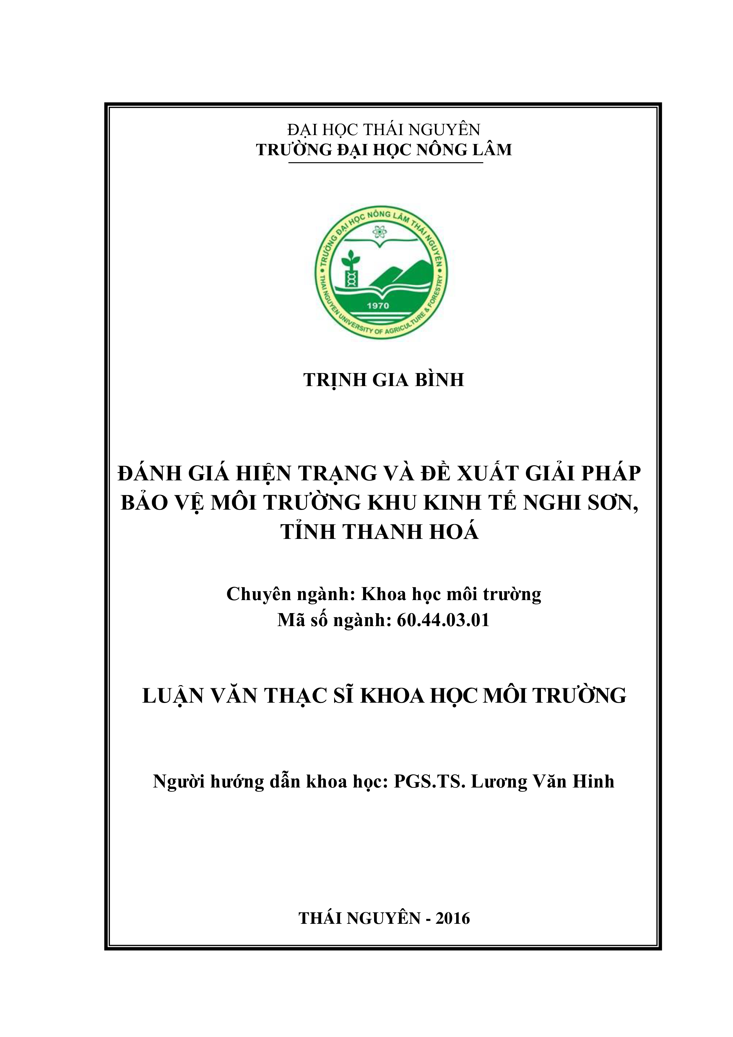 Đánh giá hiện trạng  và đề xuất giải pháp bảo vệ môi trường Khu kinh tế Nghi Sơn, tỉnh Thanh Hoá