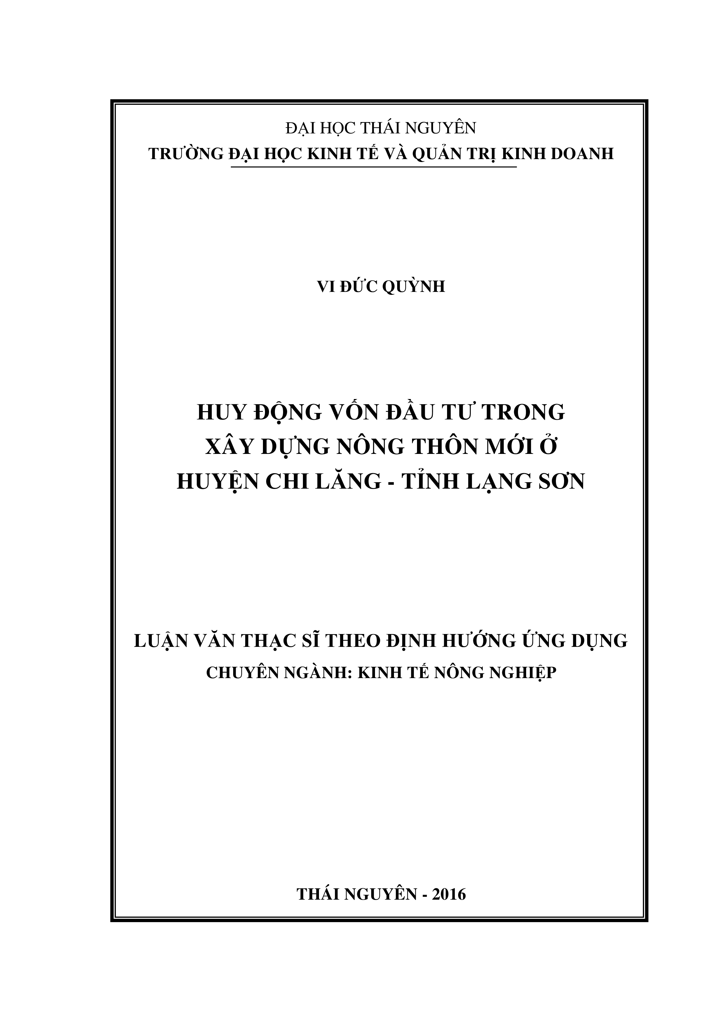 Huy động vốn đầu tư trong xây dựng  nông thôn mới  ở  huyện Chi Lăng  -  tỉnh Lạng Sơn